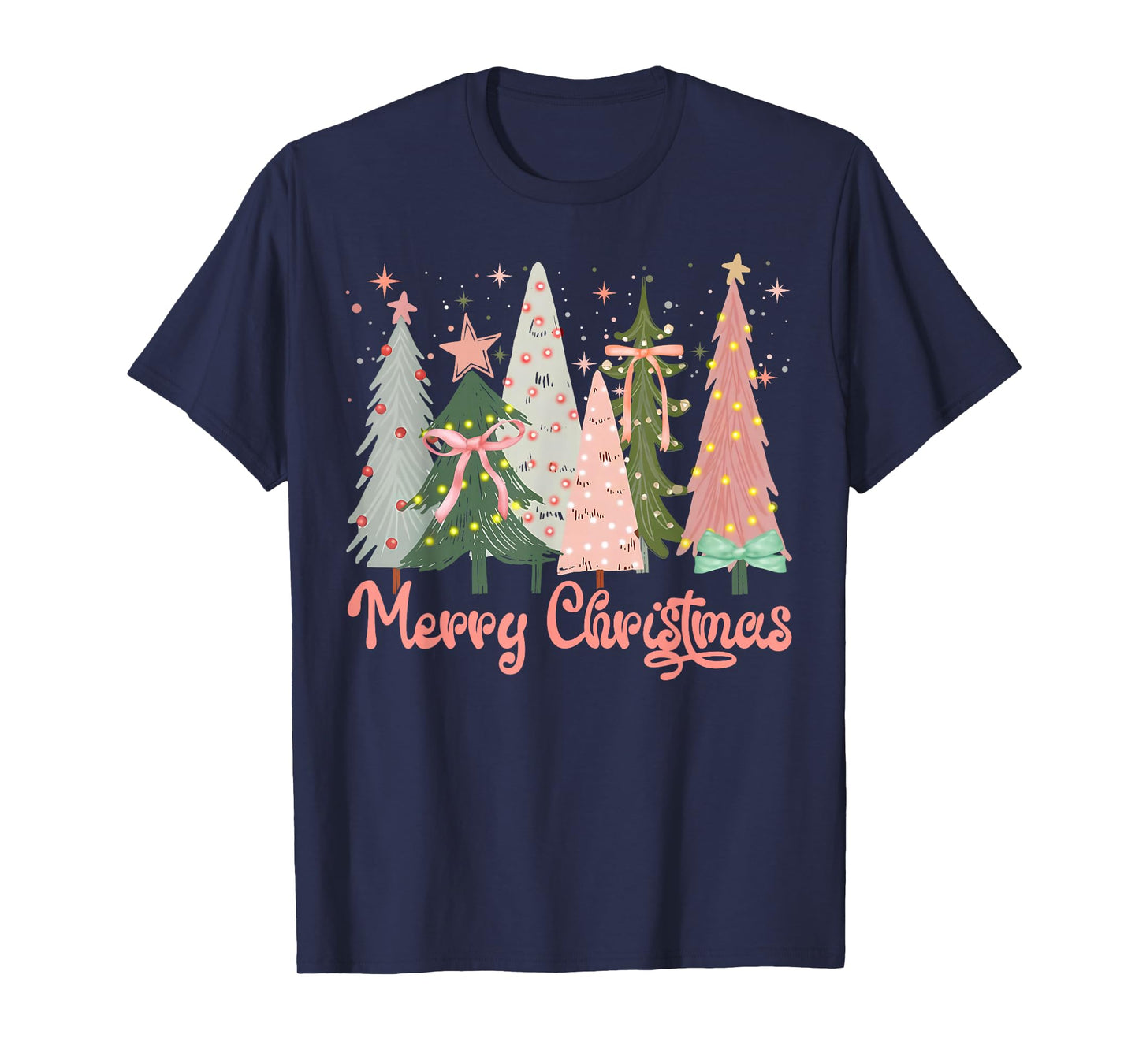 Merry Christmas Tree Boho Xmas Pink Girl Women T-Shirt