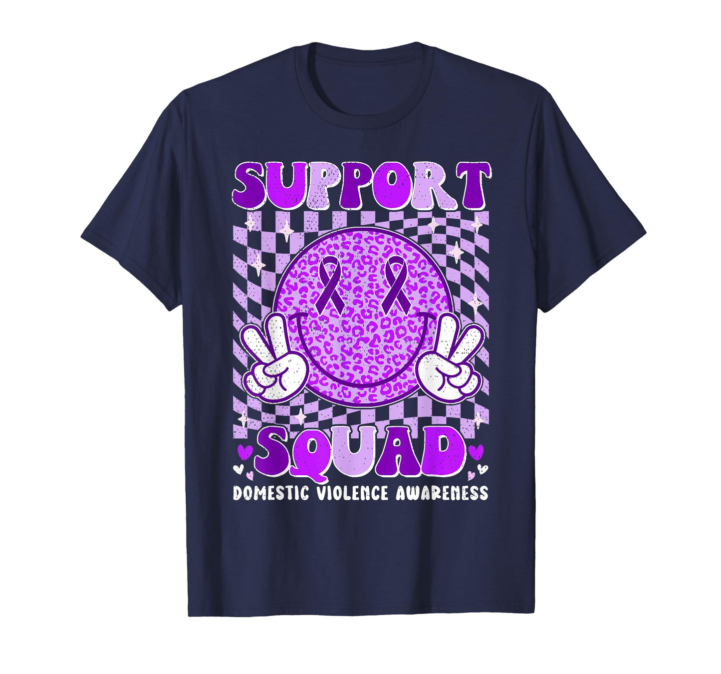 Groovy Domestic Violence Awareness Men Women Support Squad T-Shirt