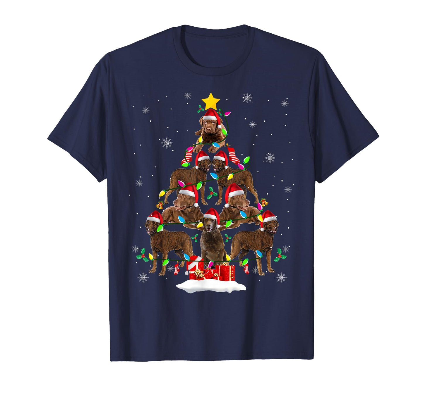 Chesapeake Bay Retriever Christmas Tree Funny Santa Dog Gift Men Women Kids T-Shirt