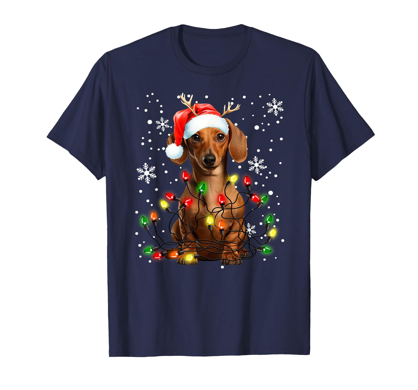 Xmas Lighting Santa Dachshund Dog Christmas T-Shirt