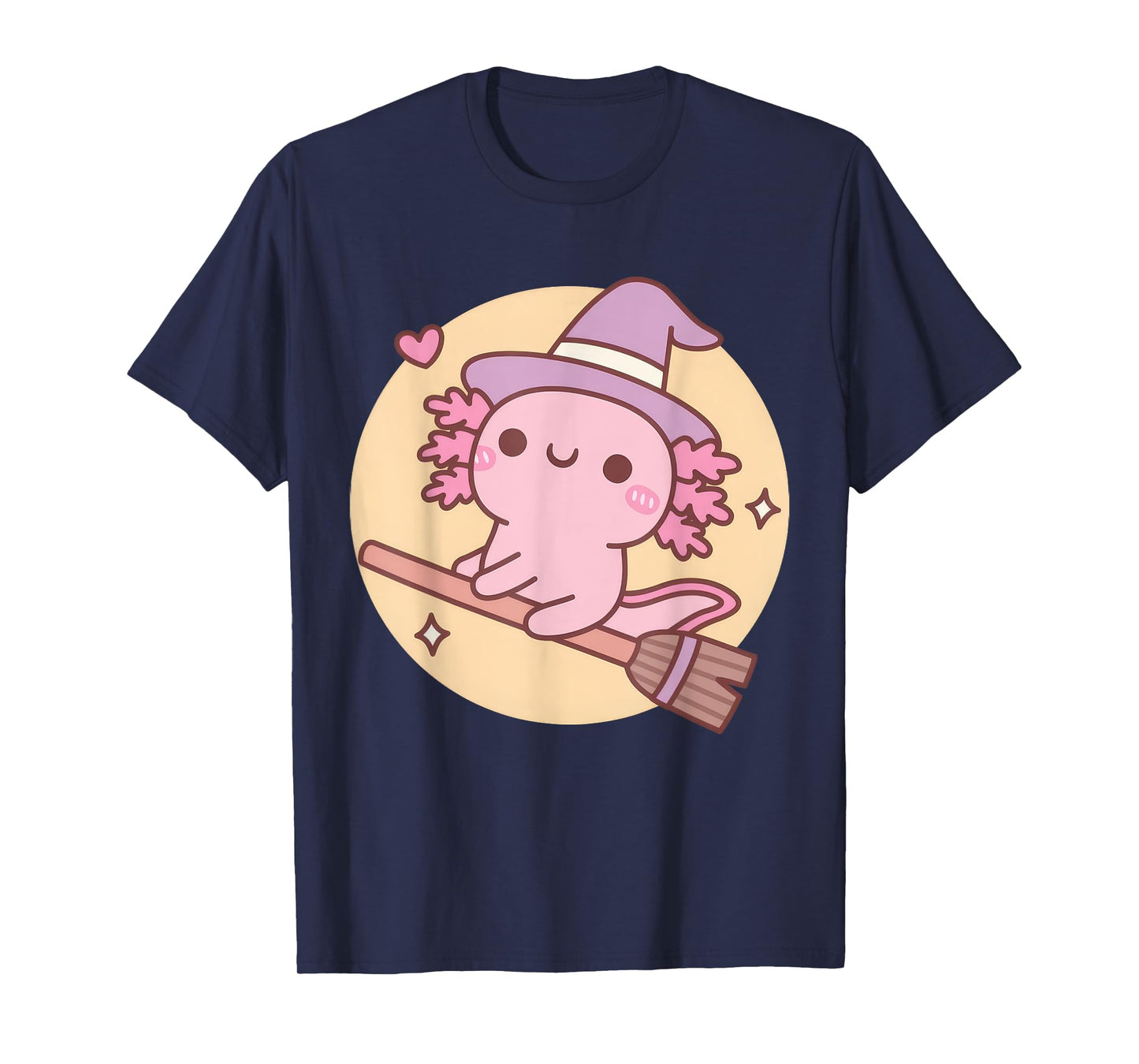 Cute Axolotl Witch Flying On A Broom Over The Moon Kids T-Shirt