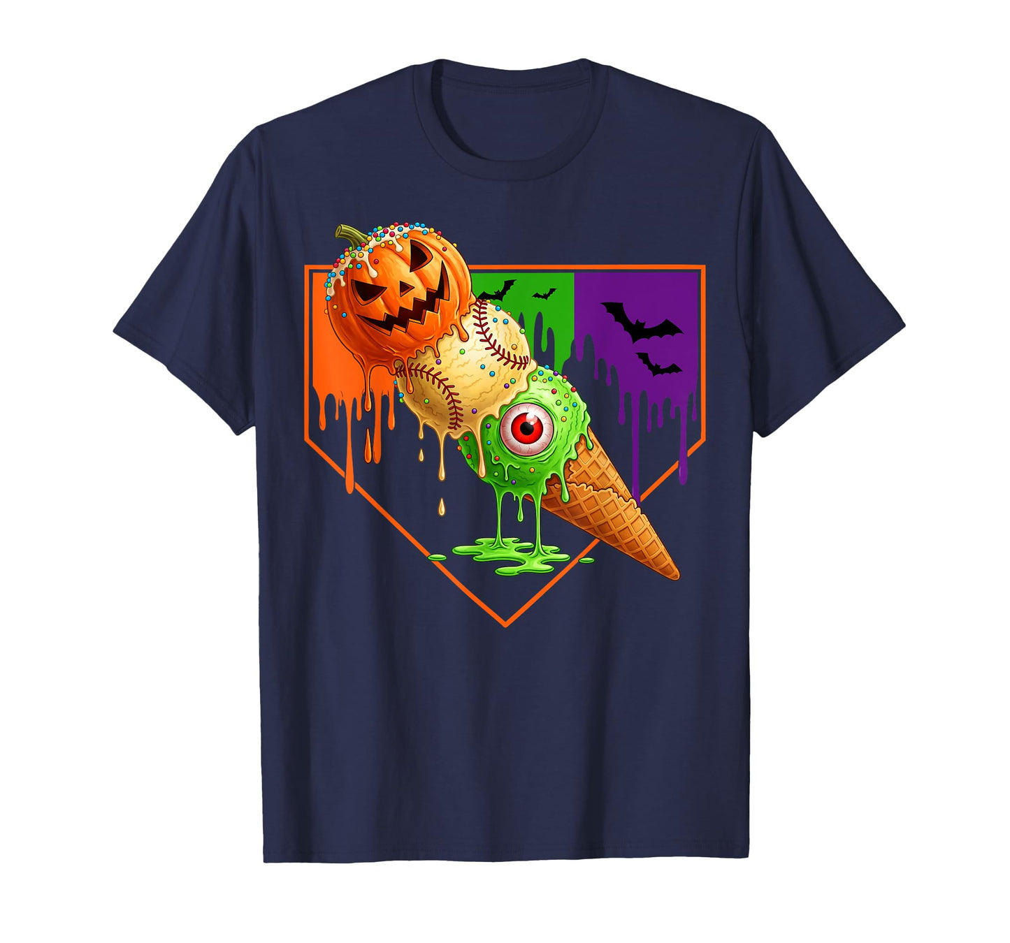 Baseball Ice Cream Cone Drip Home Plate Dripping Halloween T-Shirt
