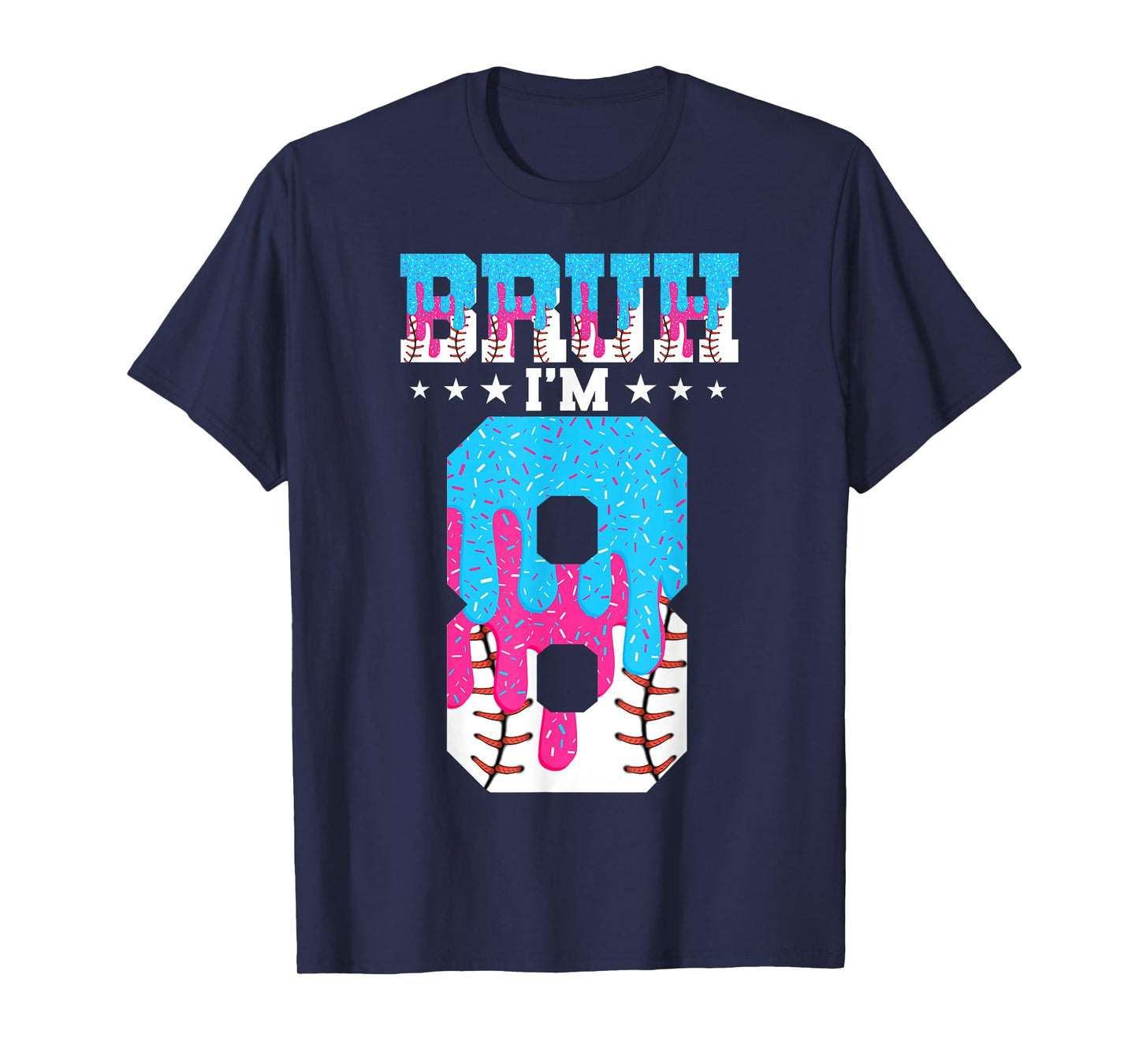 Bruh 8th Birthday Boy Baseball Ice Cream Drip 8 Year Old Boy T-Shirt