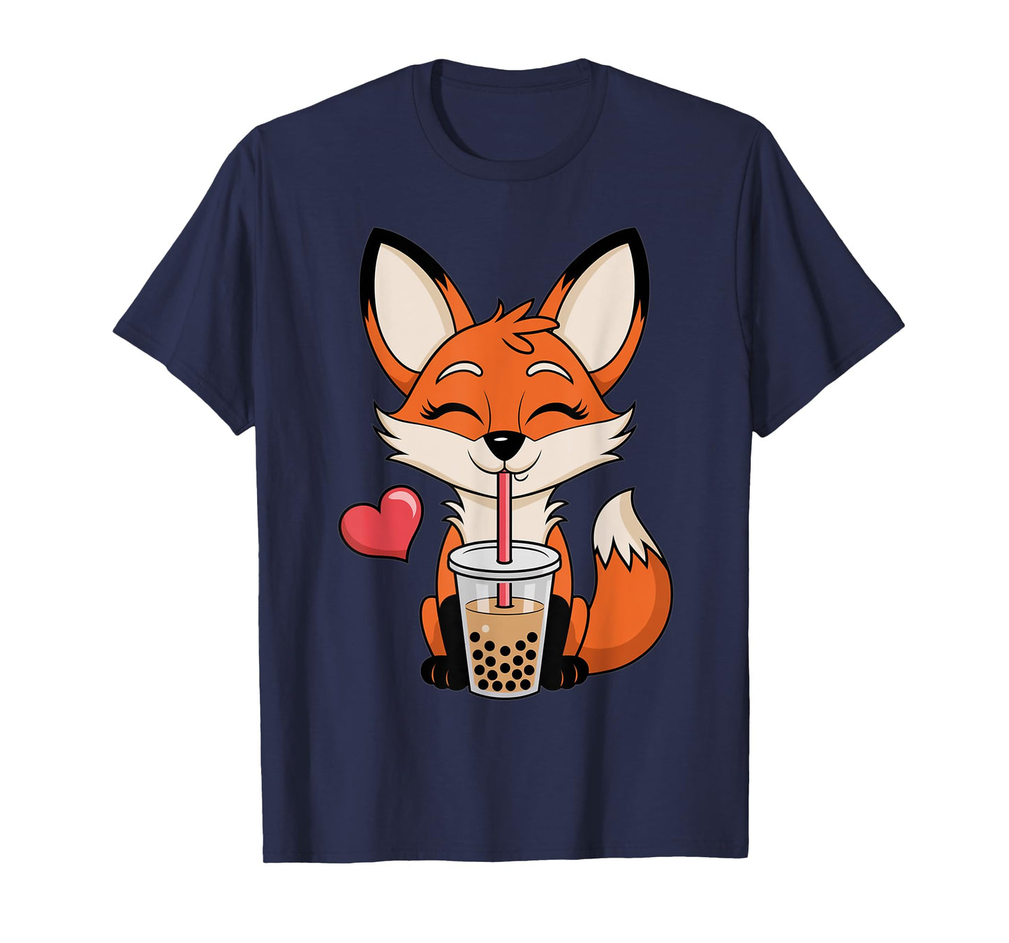 Kawaii Anime Fox Drinking Boba Bubble Tea Japanese Gift Girl T-Shirt