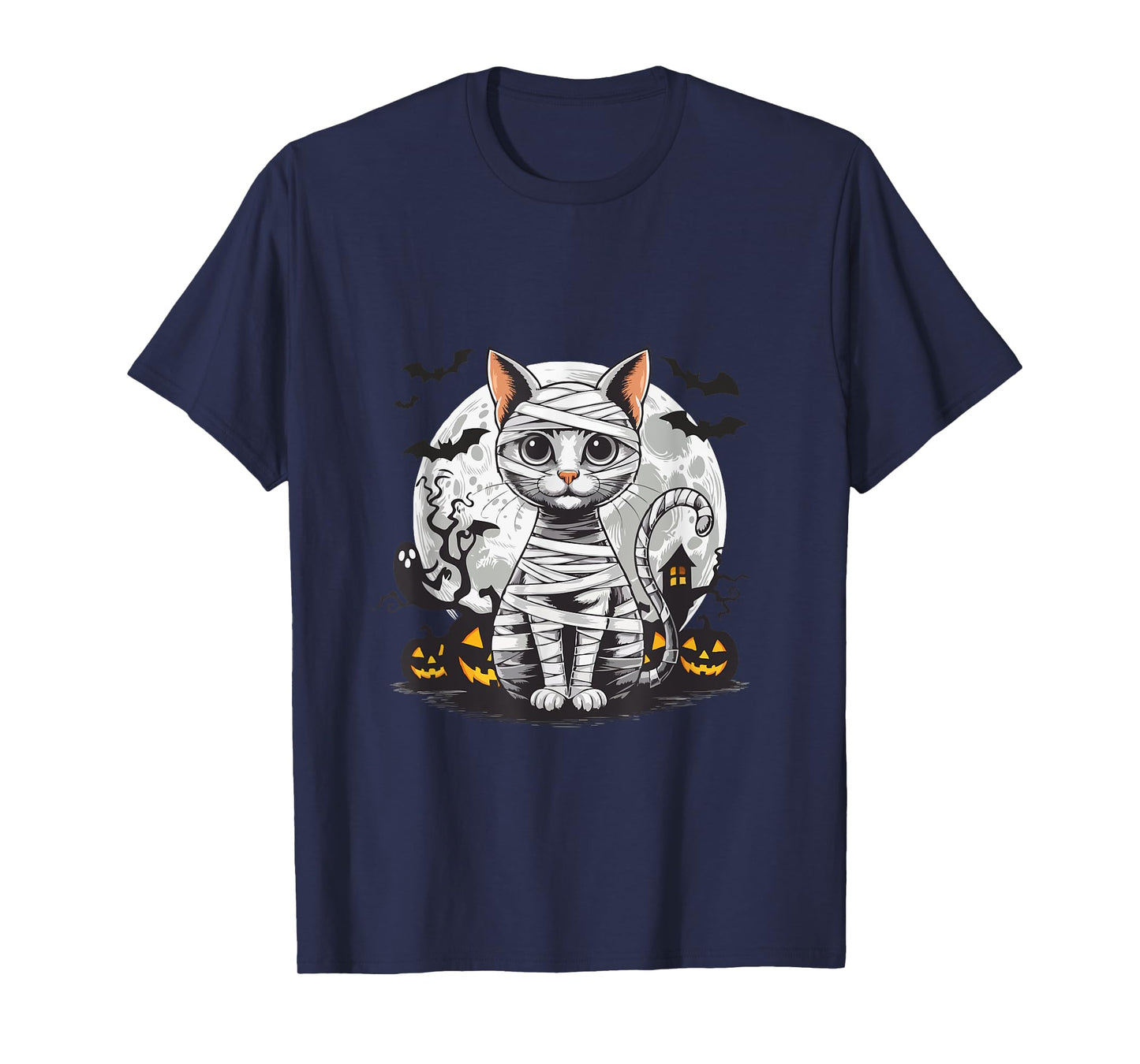 Spooky Cat Mummy Full Moon - Halloween Cat Lovers T-Shirt