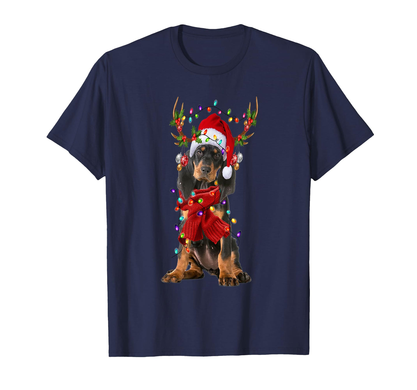 Black and Tan Coonhound Christmas Snow Layers Santa Dog Xmas Men Women Kids T-Shirt