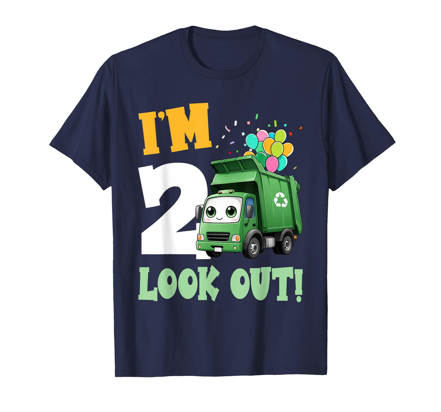 2nd Birthday I'm 2 Look Out Garbage Truck Bday Boys Kids T-Shirt