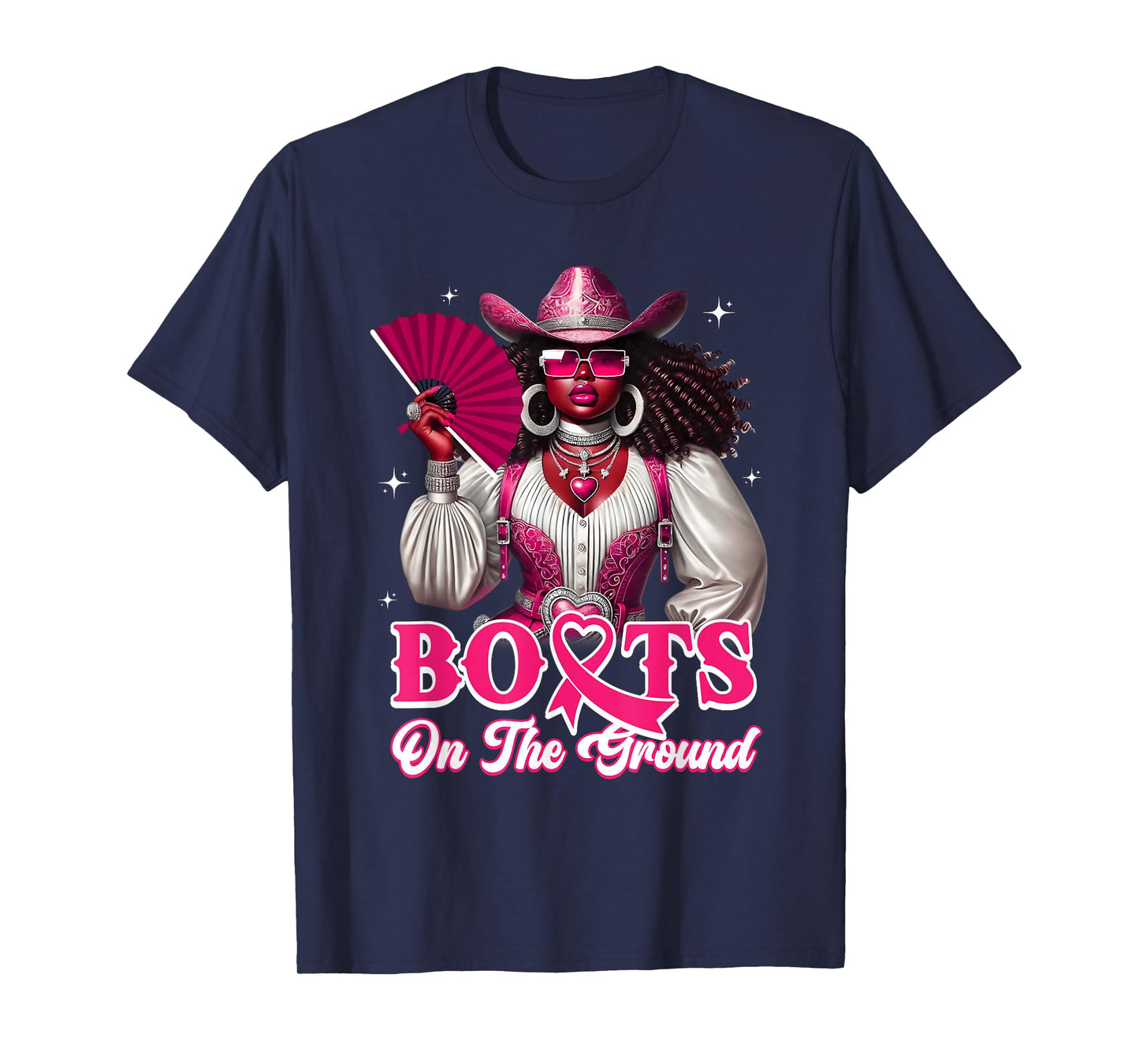 Boots On The Ground Pink Cowgirl Breast Cancer Western Women T-Shirt