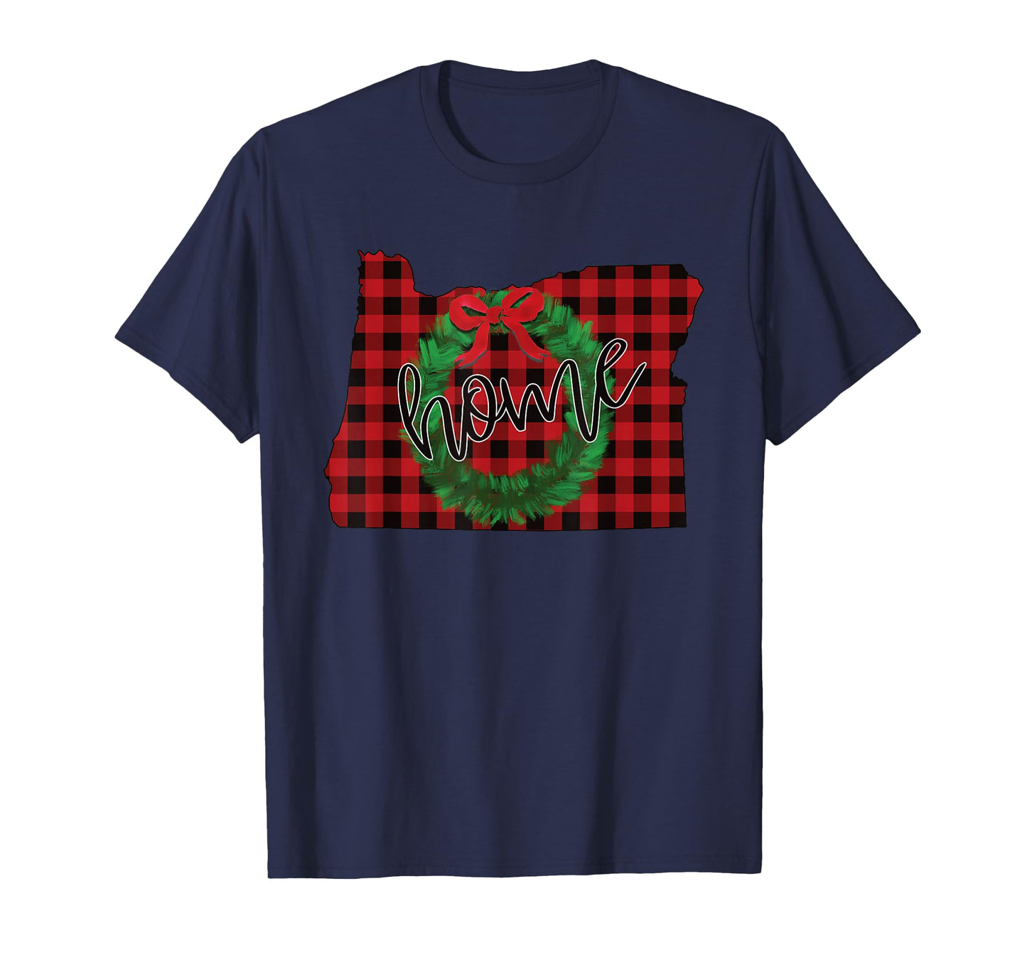 Oregon Buffalo Plaid Christmas Home Wreath Retro T-Shirt