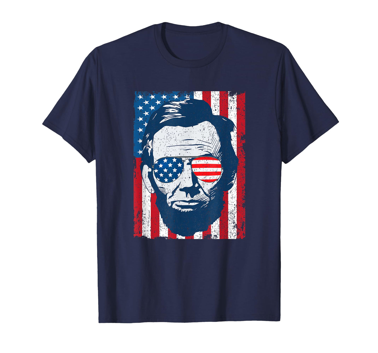 Abe Lincoln Beard Sunglasses & American Flag 4th Of July T-Shirt