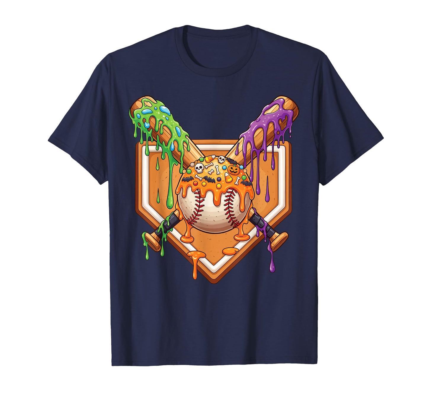 Baseball Drip For Boys Ice Cream Drip Halloween Baseball T-Shirt