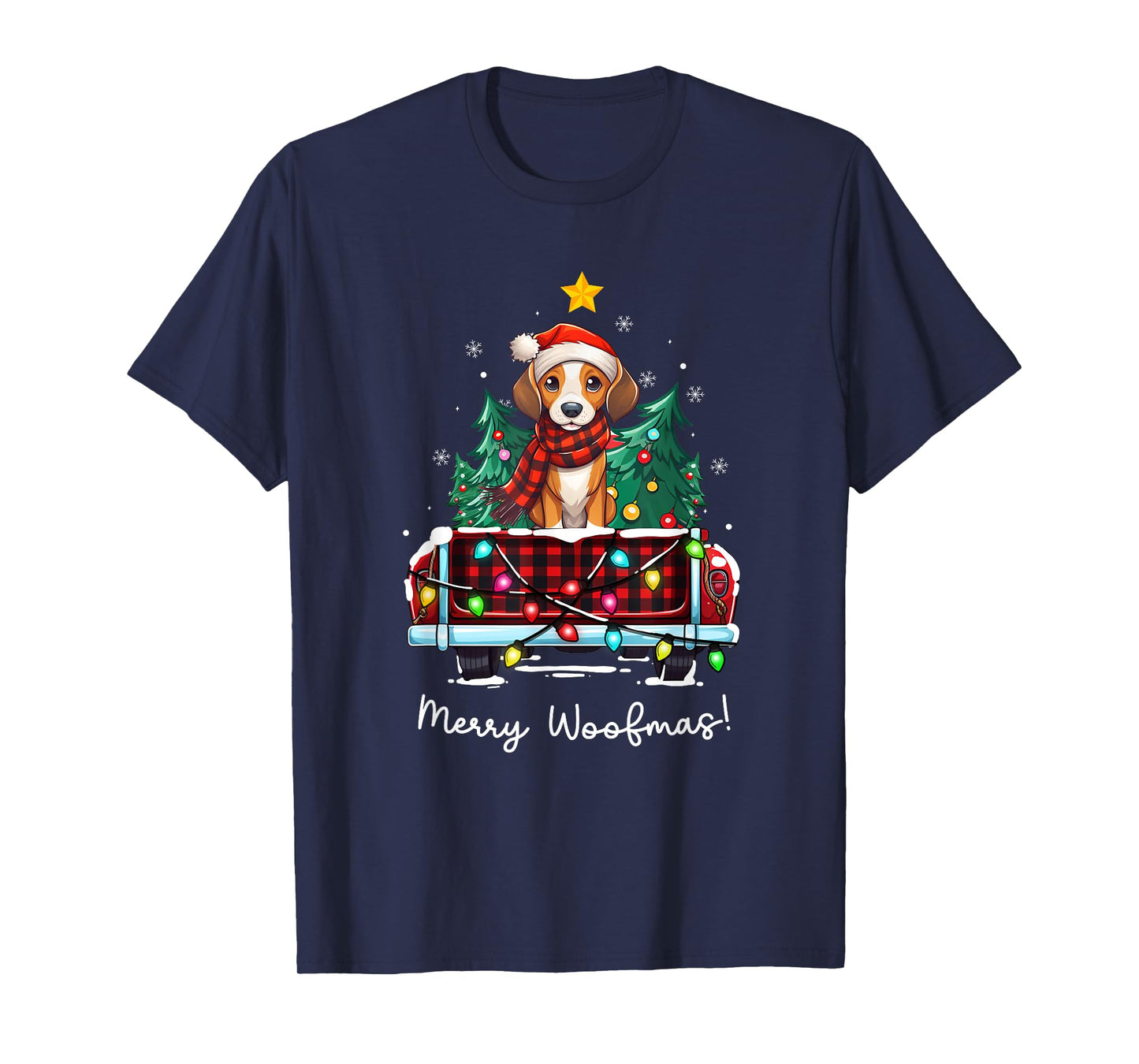 American Foxhound Christmas Dog Truck Plaid Funny Xmas Tree T-Shirt