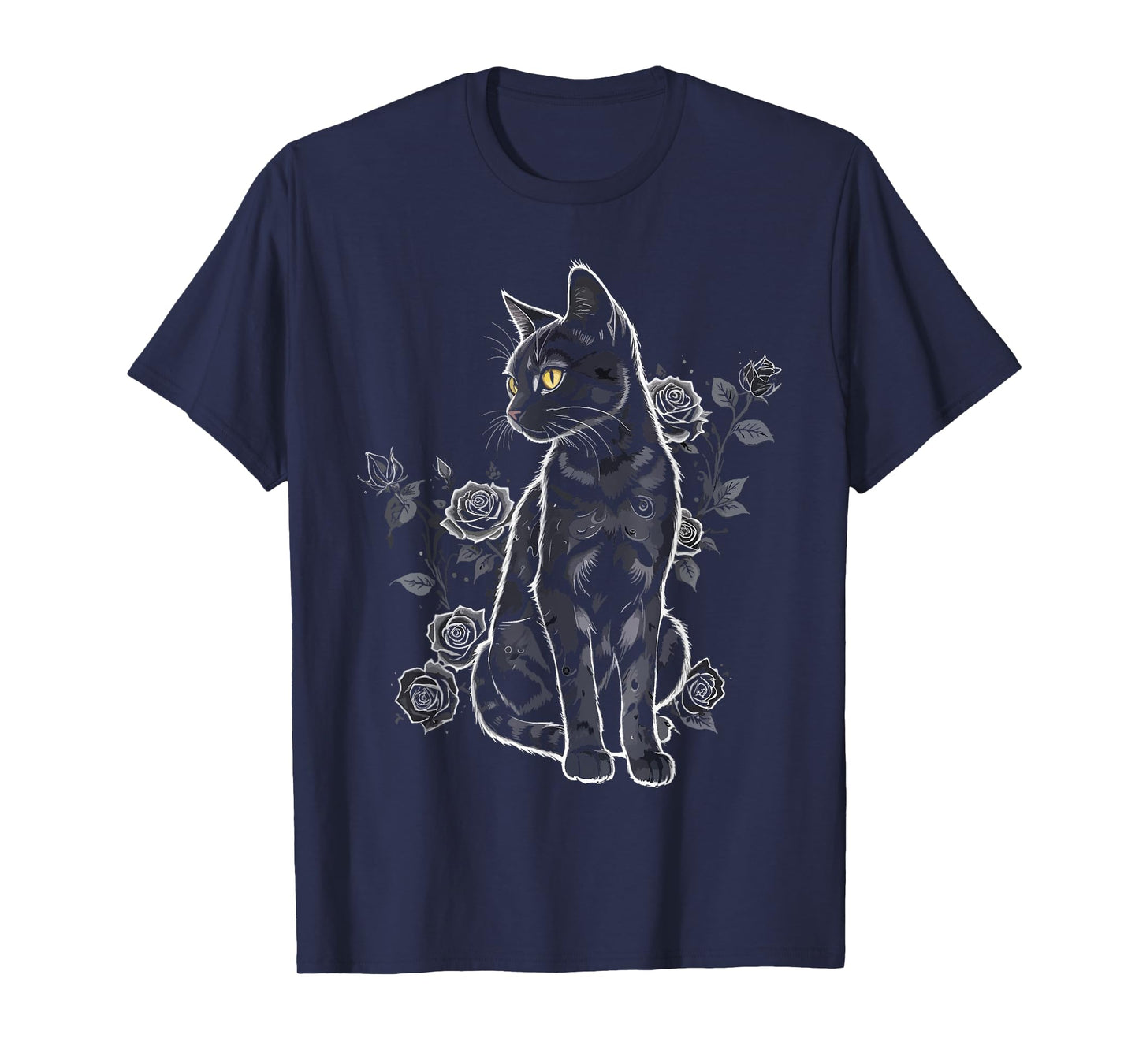 Black Roses Alt Aesthetic Nu Goth Teen Goth Cat T-Shirt for Men Women Girls Kids