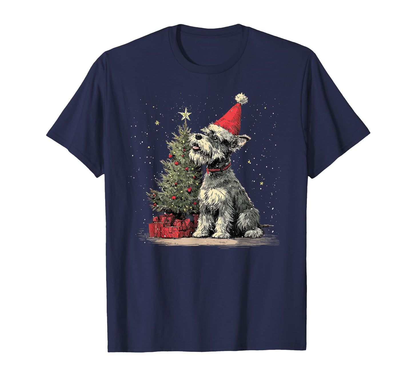 Funny Schnauzer Christmas Tree Dog Lights Xmas T-Shirt