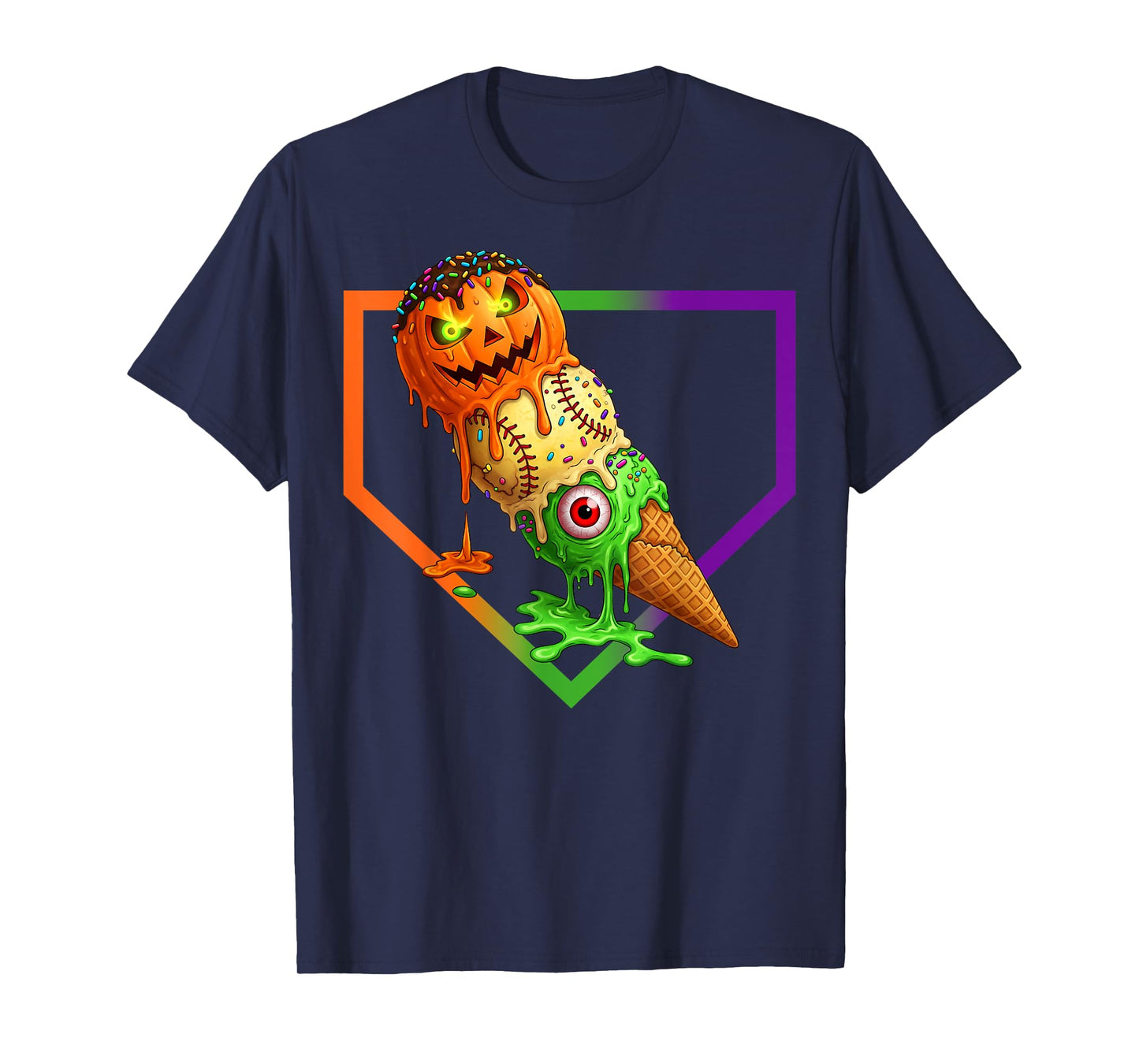 Baseball Ice Cream Cone Drip Home Plate Dripping Halloween T-Shirt