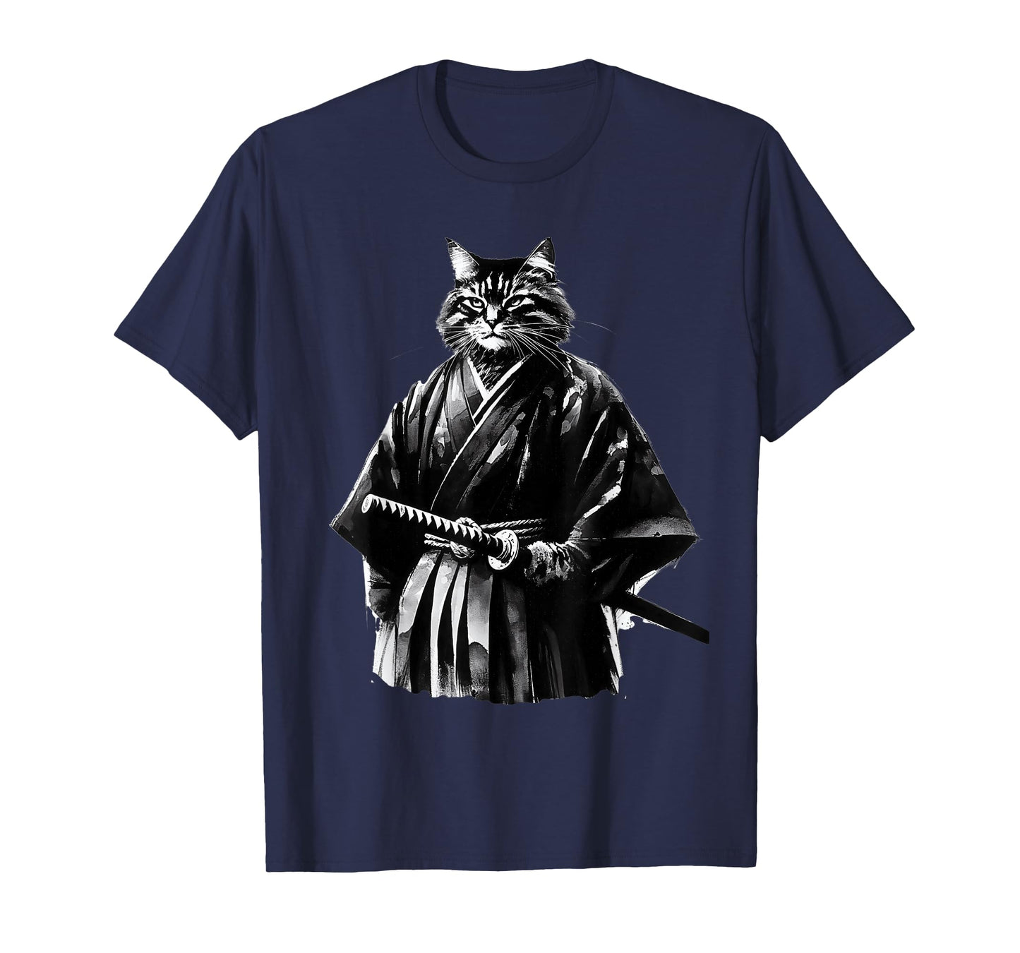 Samurai Cat Vintage Ukiyo-e Warrior Art Graphic Cat Art T-Shirt