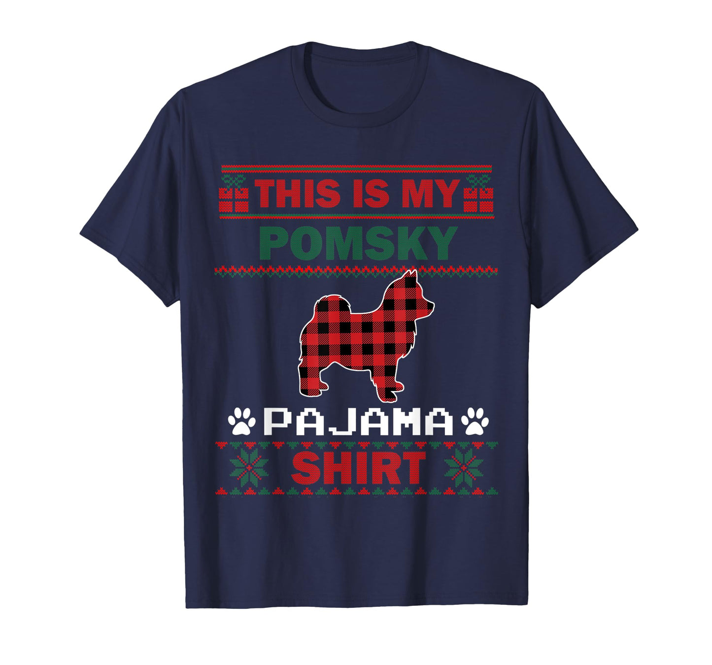 Pomsky Dog Gifts This Is My Pomsky Pajama Dog Ugly Christmas T-Shirt for Men Women Kids