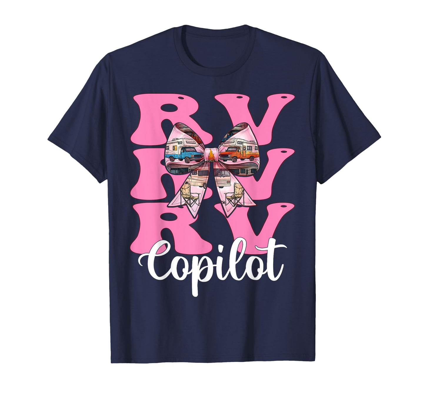 RV Copilot RV Camping Camper Motorhome Girl Mom Coquette Bow T-Shirt