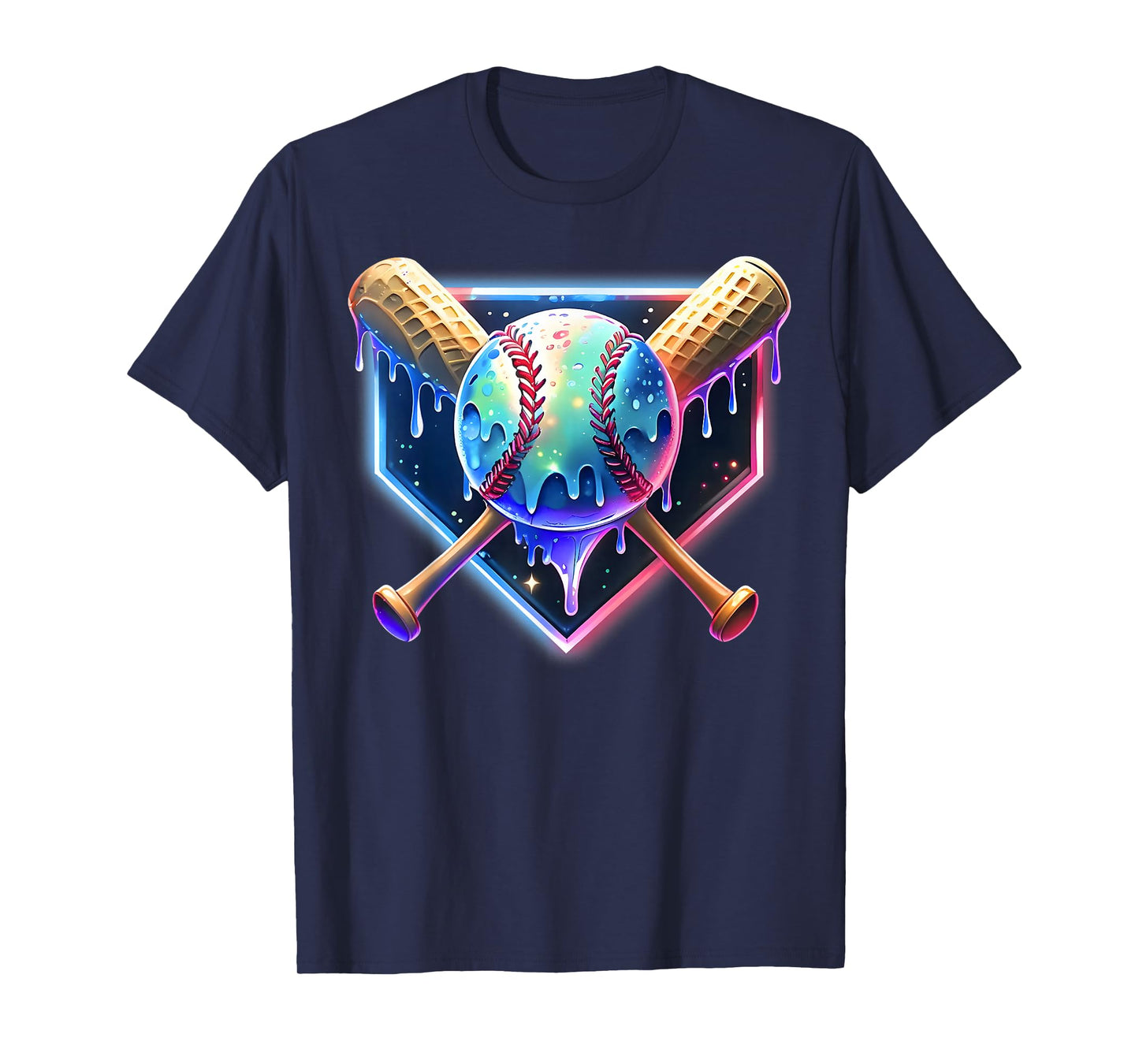 Baseball Drip for Boys Home Plate Ice Cream Drip Youth Sport T-Shirt