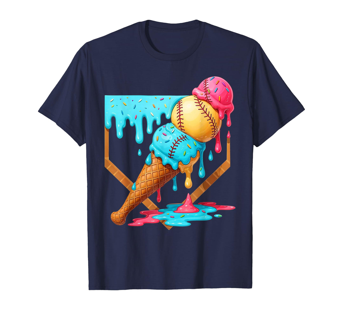 Baseball Ice Cream Dripping Funny Baseball Men Kids Boys T-Shirt
