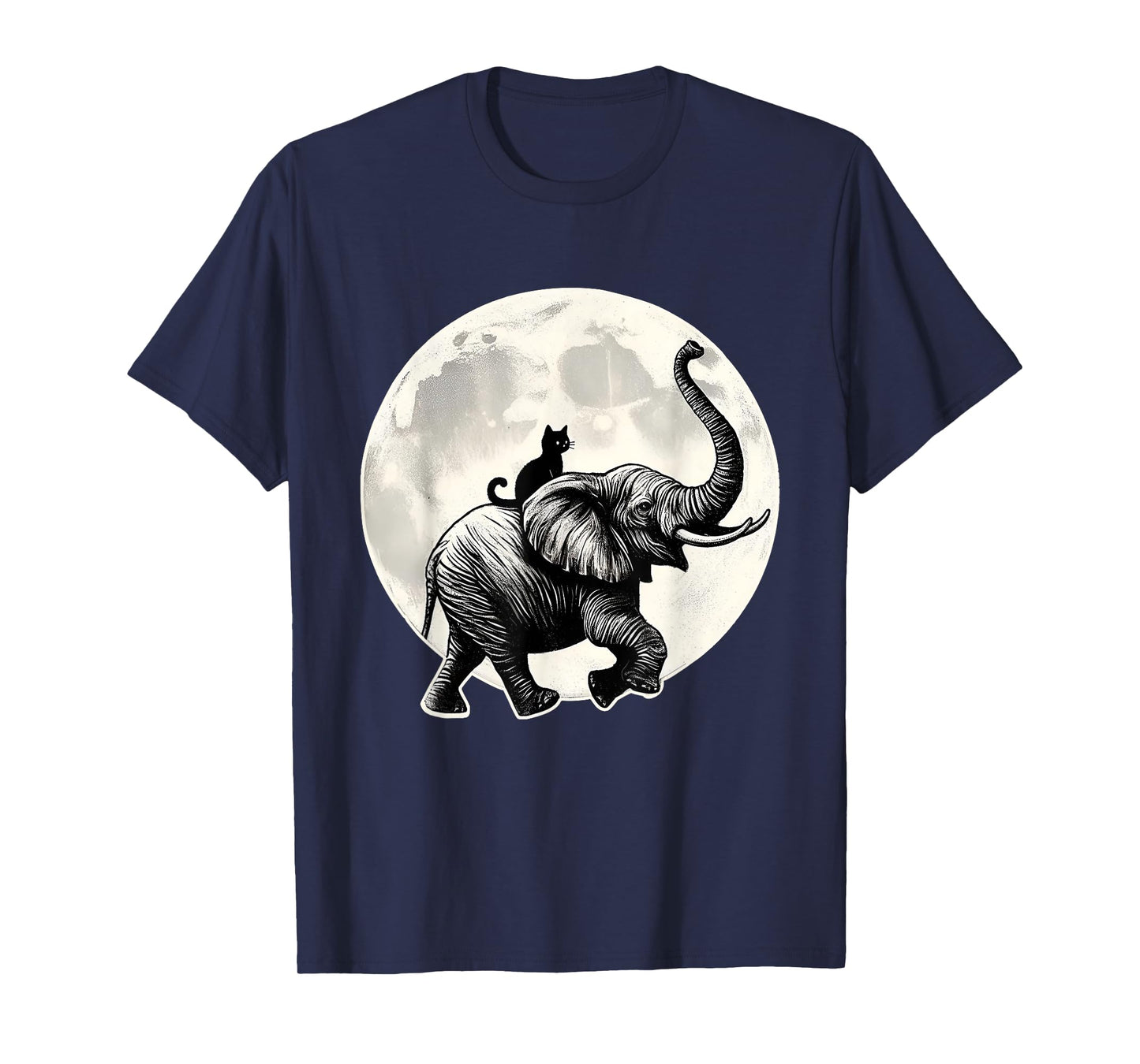 Cat Sitting Elephant Animal Elephant Lovers in The Moon Men Women Girls Kids T-Shirt