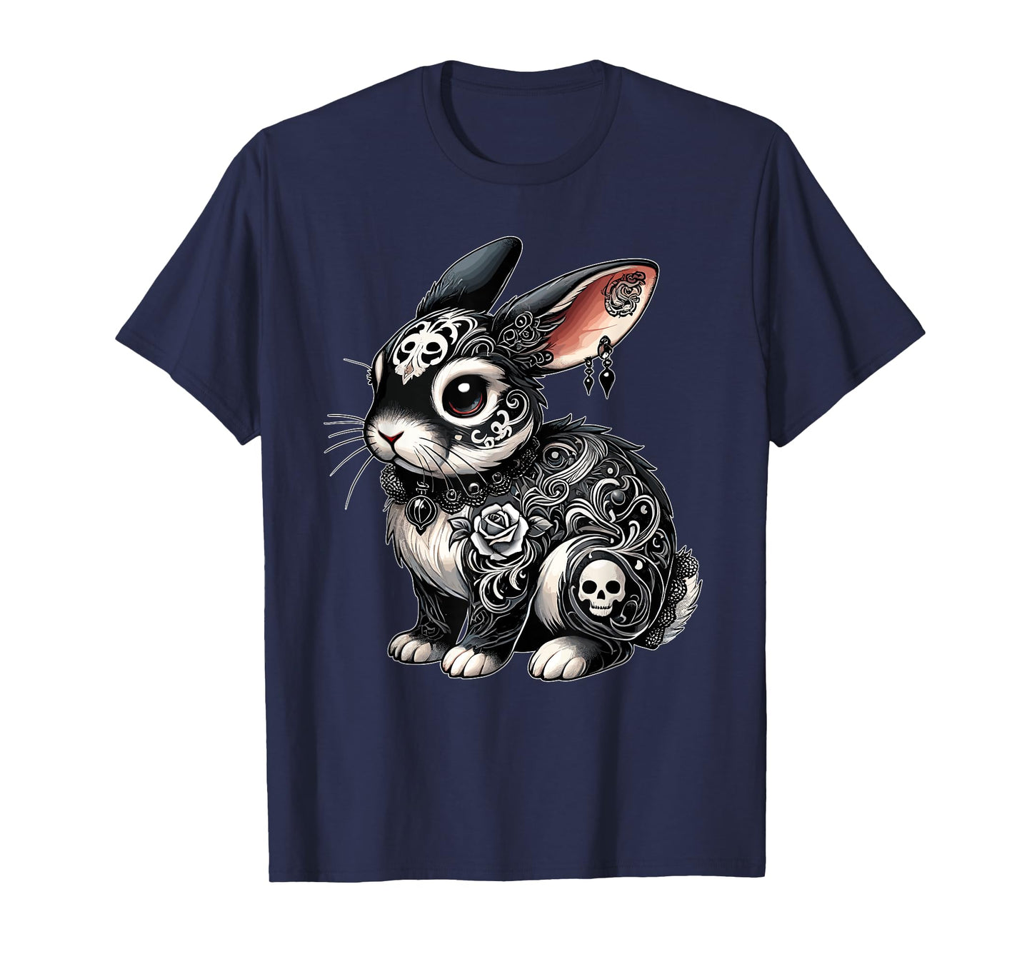 Gothic Filigree Rabbit with Skulls T-Shirt