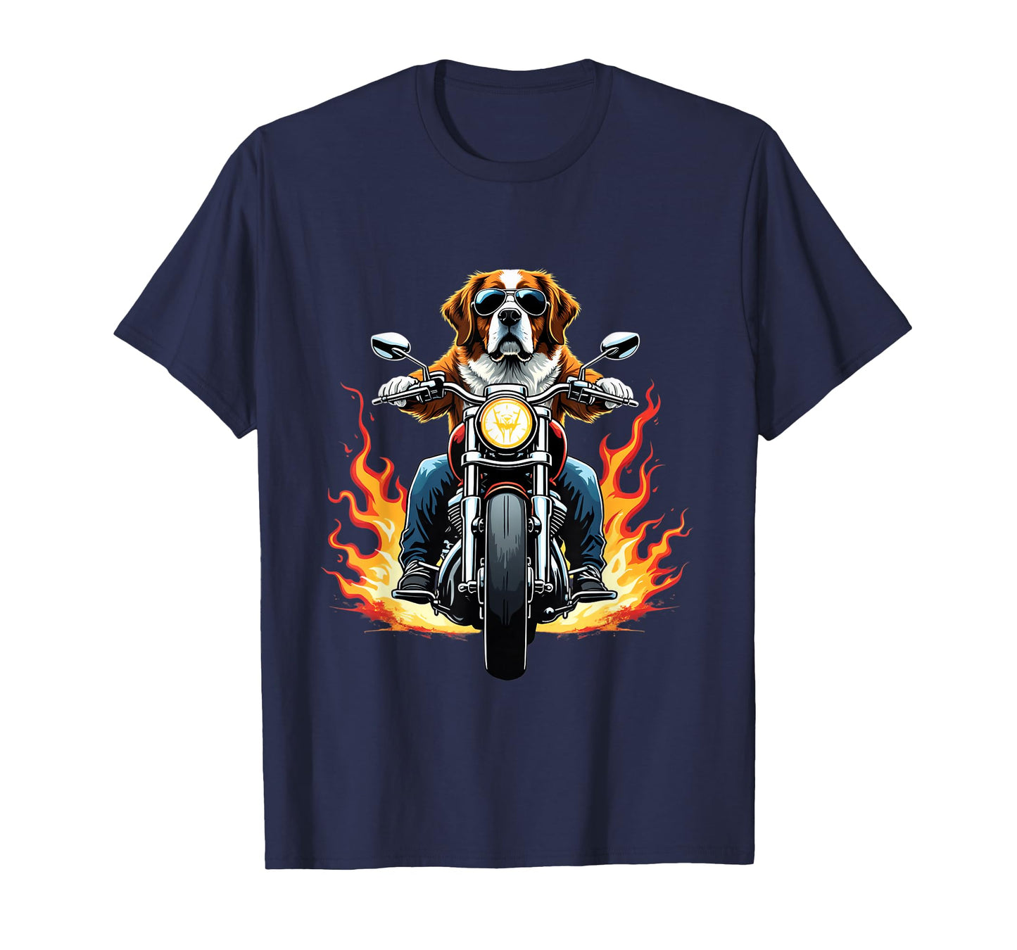 Funny St Bernard Dog Riding a Motorcycle Saint Bernard Lover T-Shirt