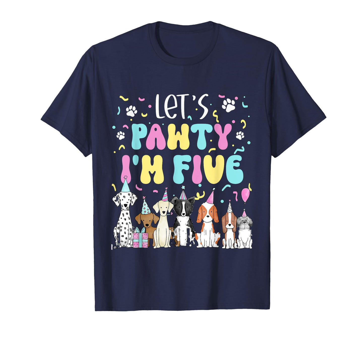 Kids Lets Pawty I'm Five Pet Puppy Dog Theme Birthday Party T-Shirt