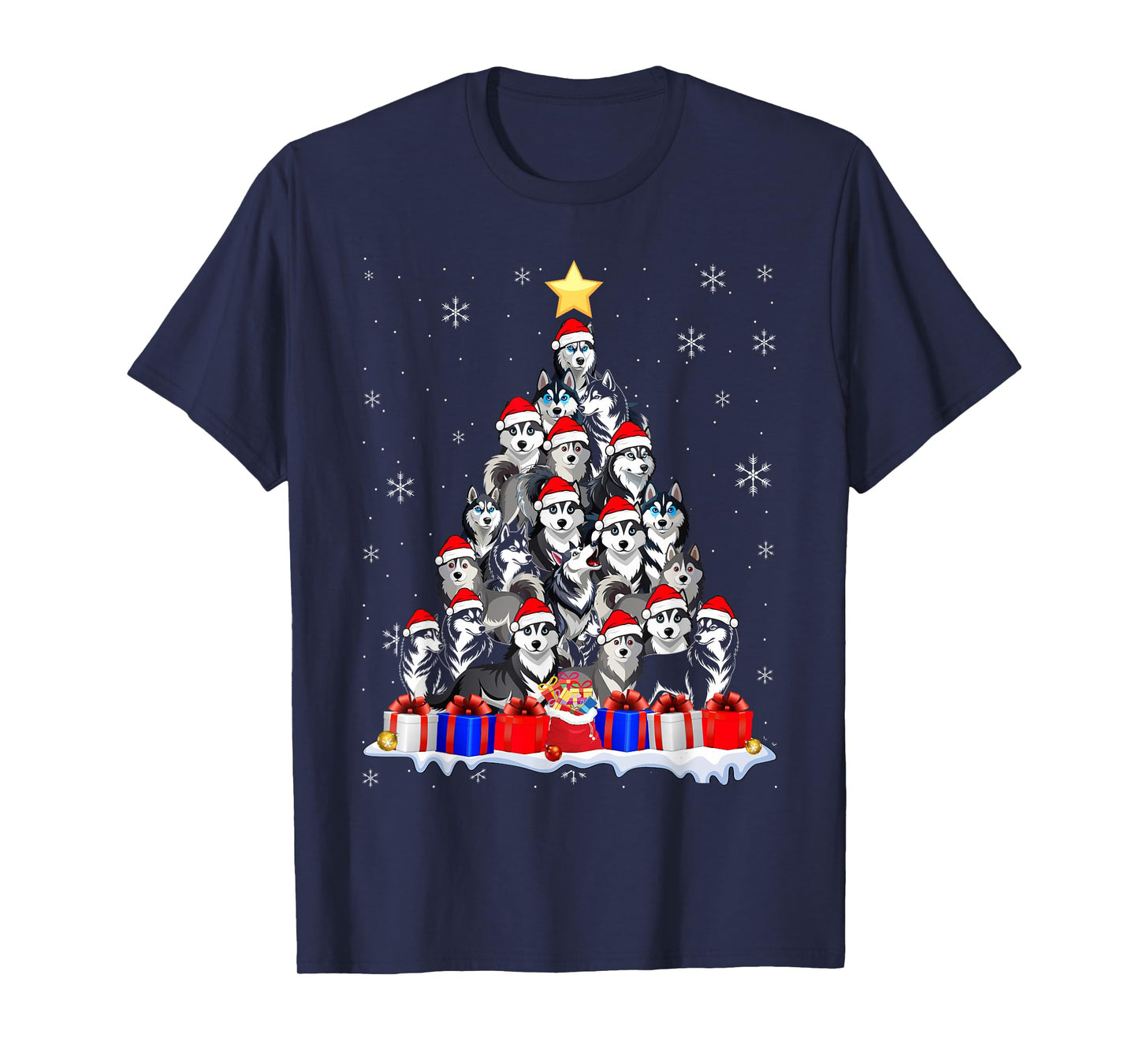 Funny Siberian Husky Christmas Tree Pet Dog Lover T-Shirt