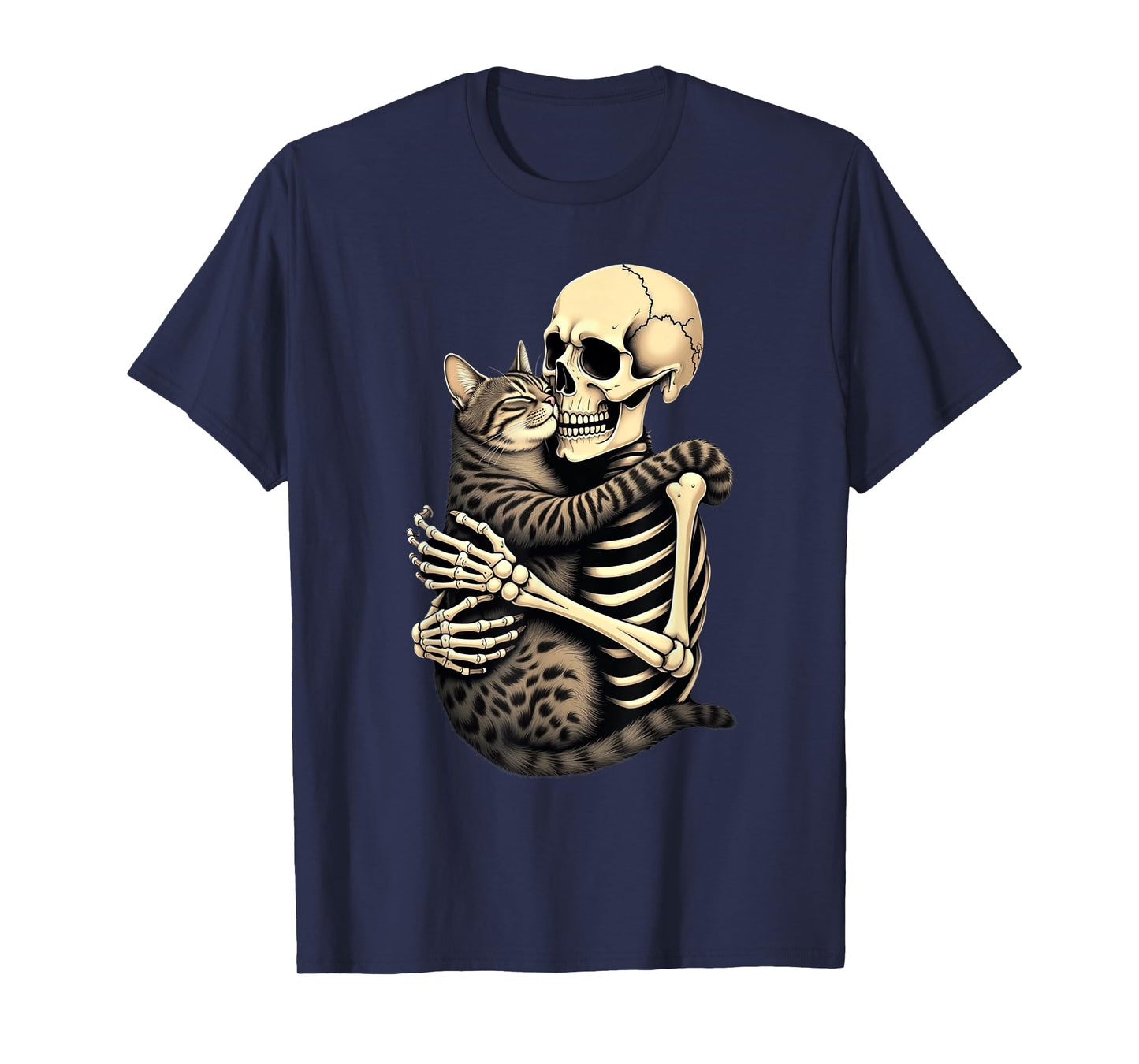 Skeleton Hugging Cat Halloween Cat Lover Cat Mom Dad Bruh T-Shirt for Men Women