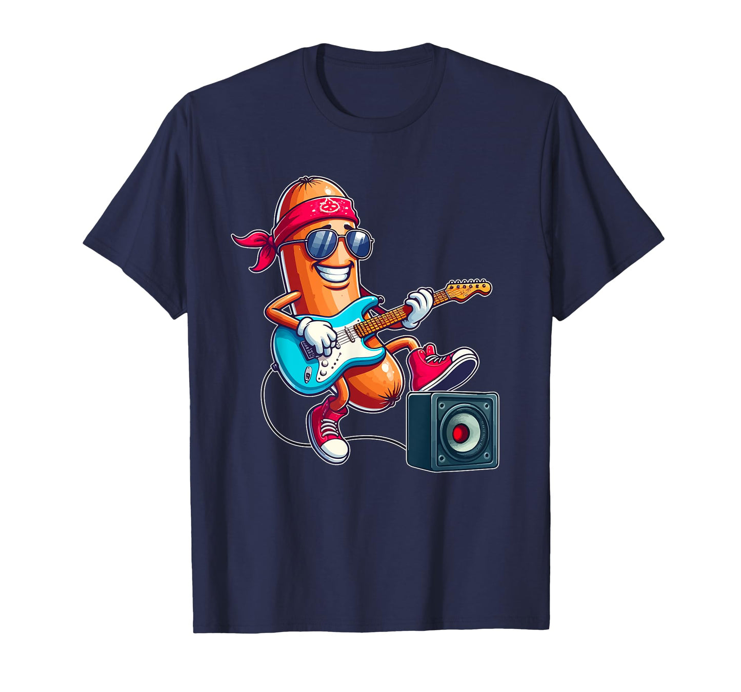 Colorful Sausage Sunglasses Playing Electric Guitar Rock T-Shirt