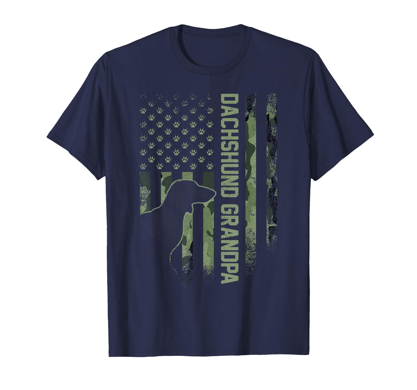 American Camo Flag Proud Dachshund Grandpa Wiener Silhouette T-Shirt