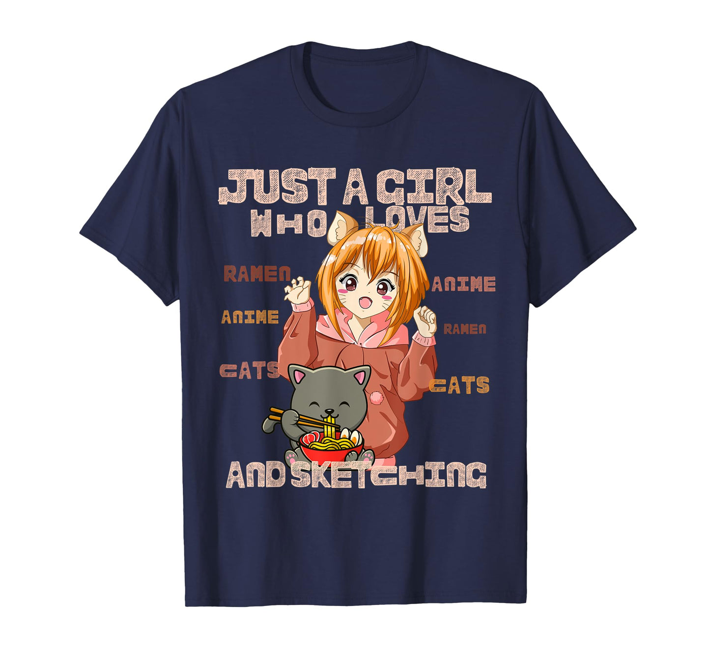 Just a Girl Who Loves Cats, Ramen, Amine And Sketching Manga T-Shirt