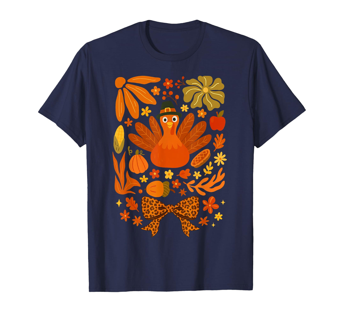 Thanksgiving Vintage Boho Floral Fall Vibes Funny Turkey T-Shirt