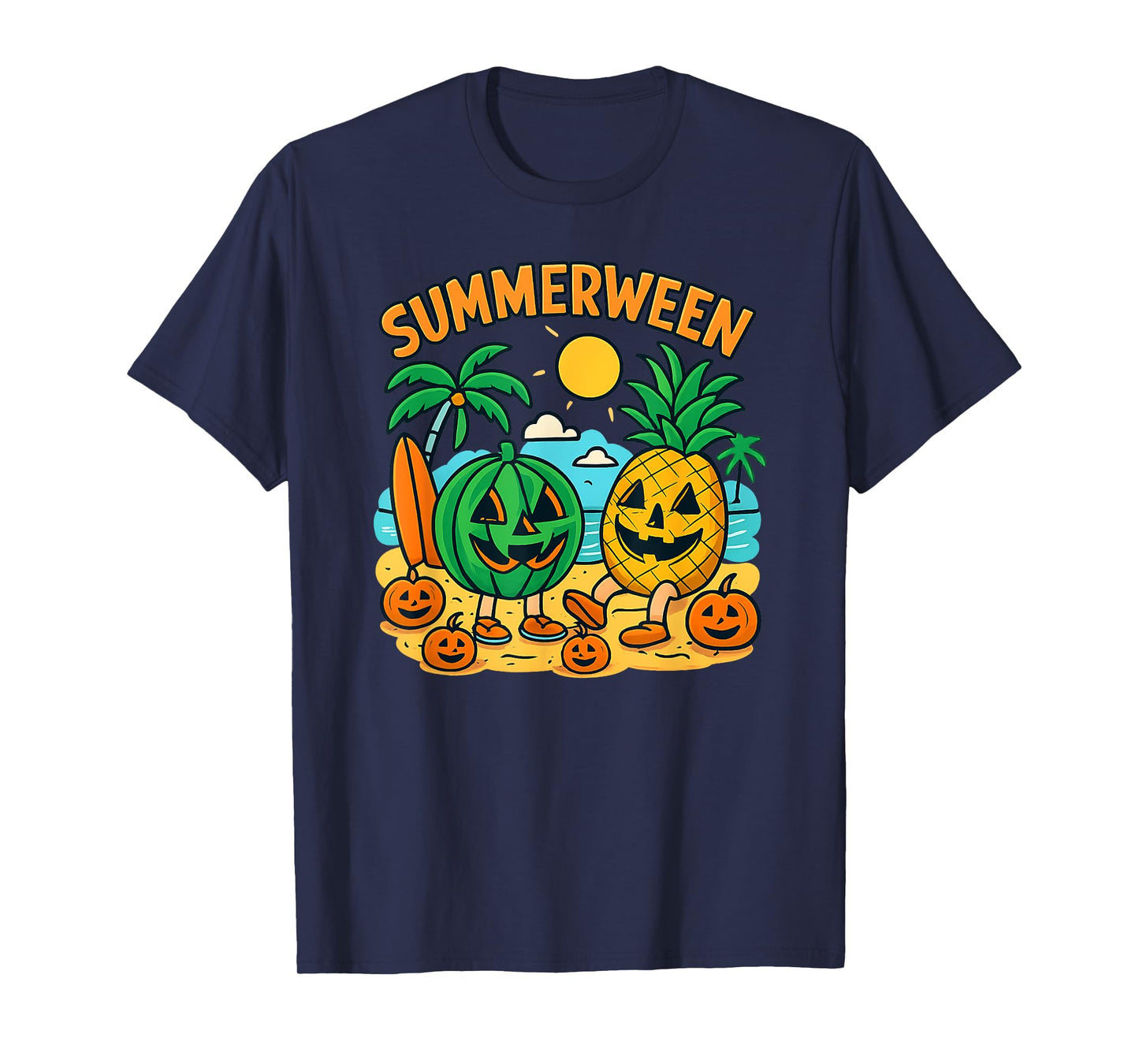 Funny Summerween Cute Watermelon & Pineapple Beach Vibes T-Shirt