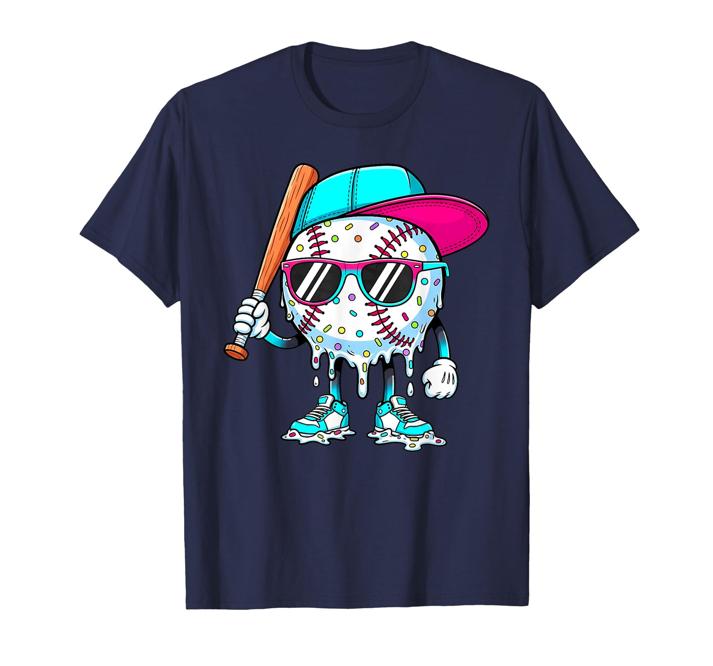 Funny Baseball Drip for Boys Kids Youth Dripping Ice Cream T-Shirt