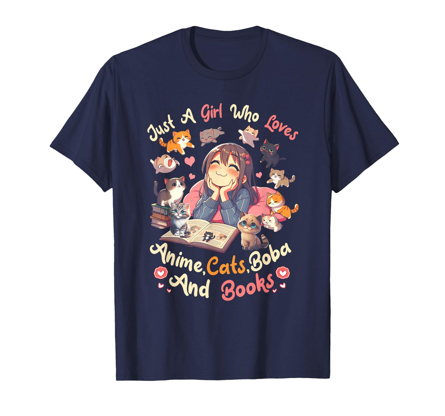 Just Girl Who Loves Anime Cats Boba And Books Bubble Tea T-Shirt
