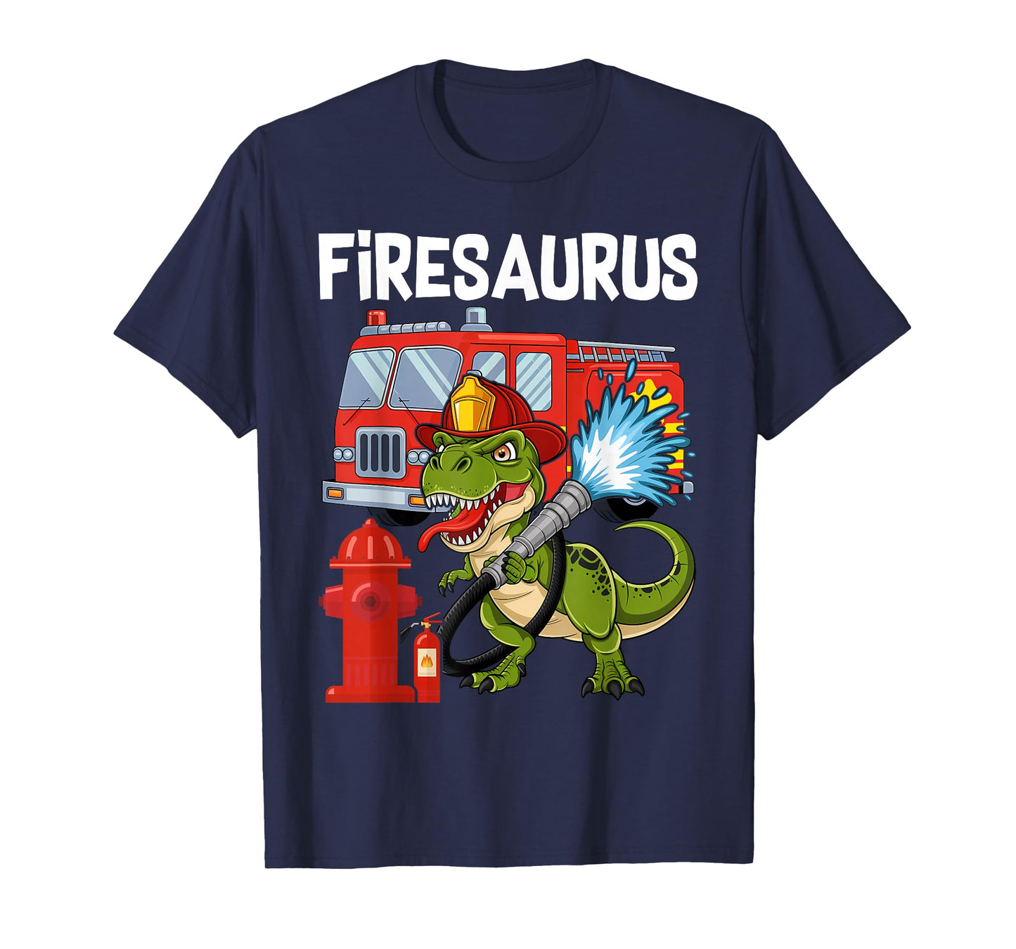 Fire Fighter Saurus Firetruck Fireman Dinosaur T-Shirt