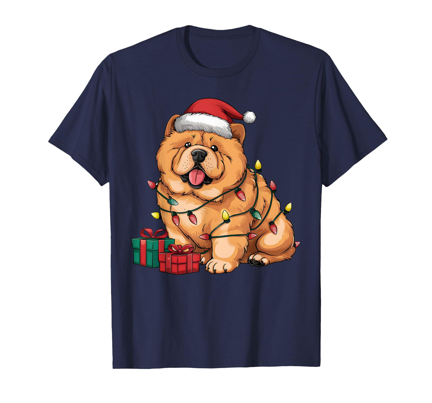 Xmas Lighting Santa Hat Chow Chow Dog Christmas T-Shirt for Men Women Kids