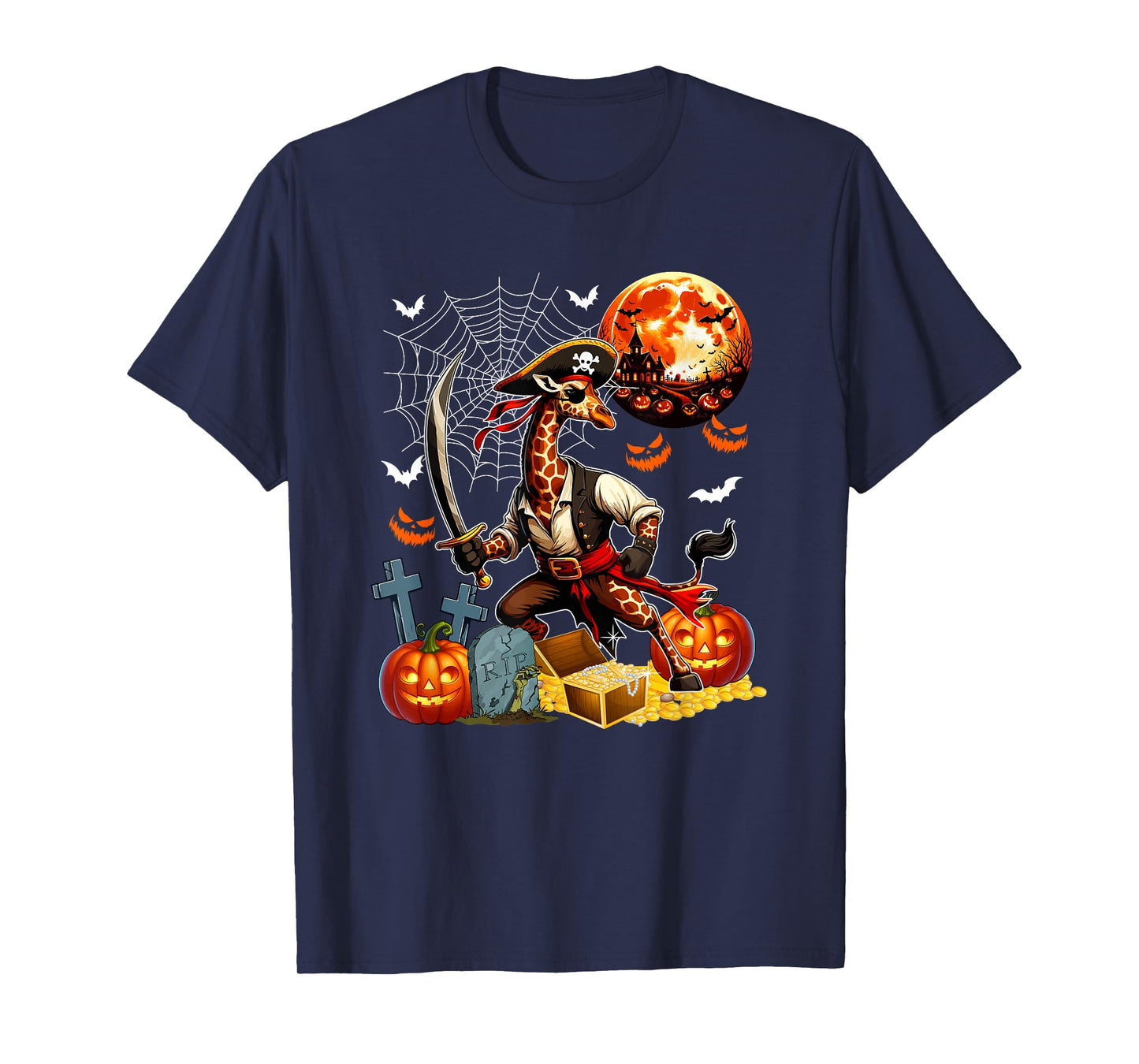 Giraffe Cosplay Pirate Halloween Horror Carved Pumpkins T-Shirt