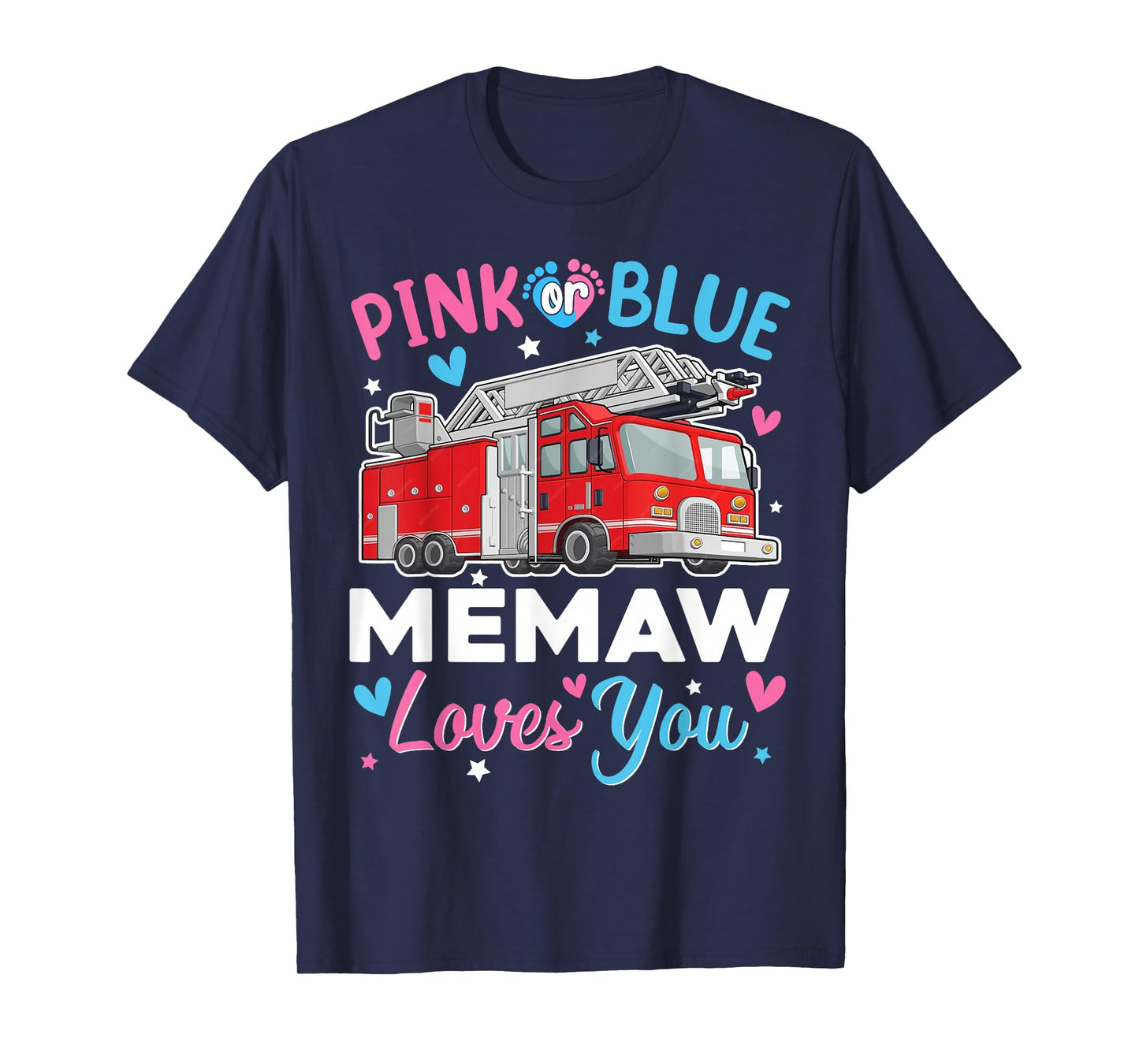Pink Or Blue Memaw Firefighter Baby Gender Reveal Family T-Shirt