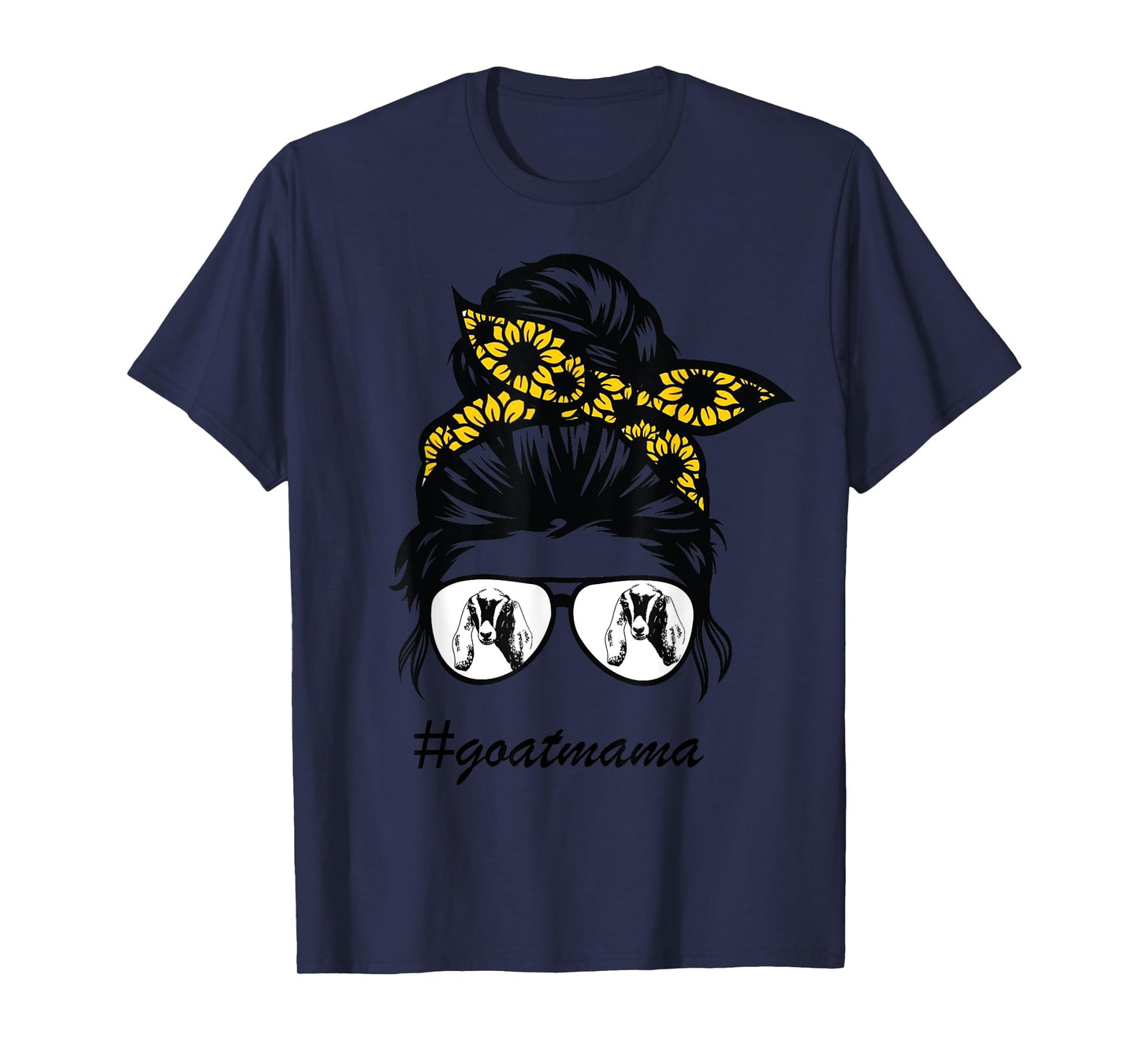 nubians goat mama messy hair bun sunflower mother day 2021 T-Shirt
