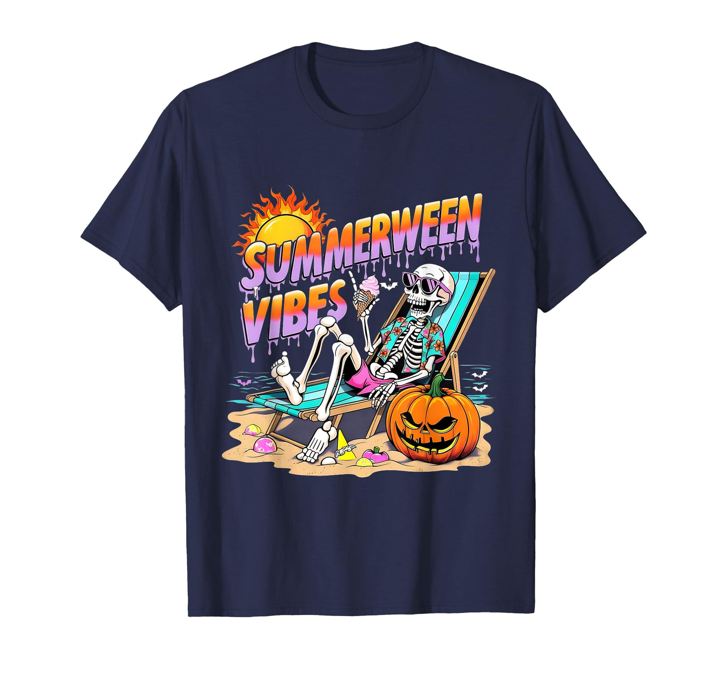 Summerween Vibes Skeleton Pumpkin Spooky Vacation T-Shirt