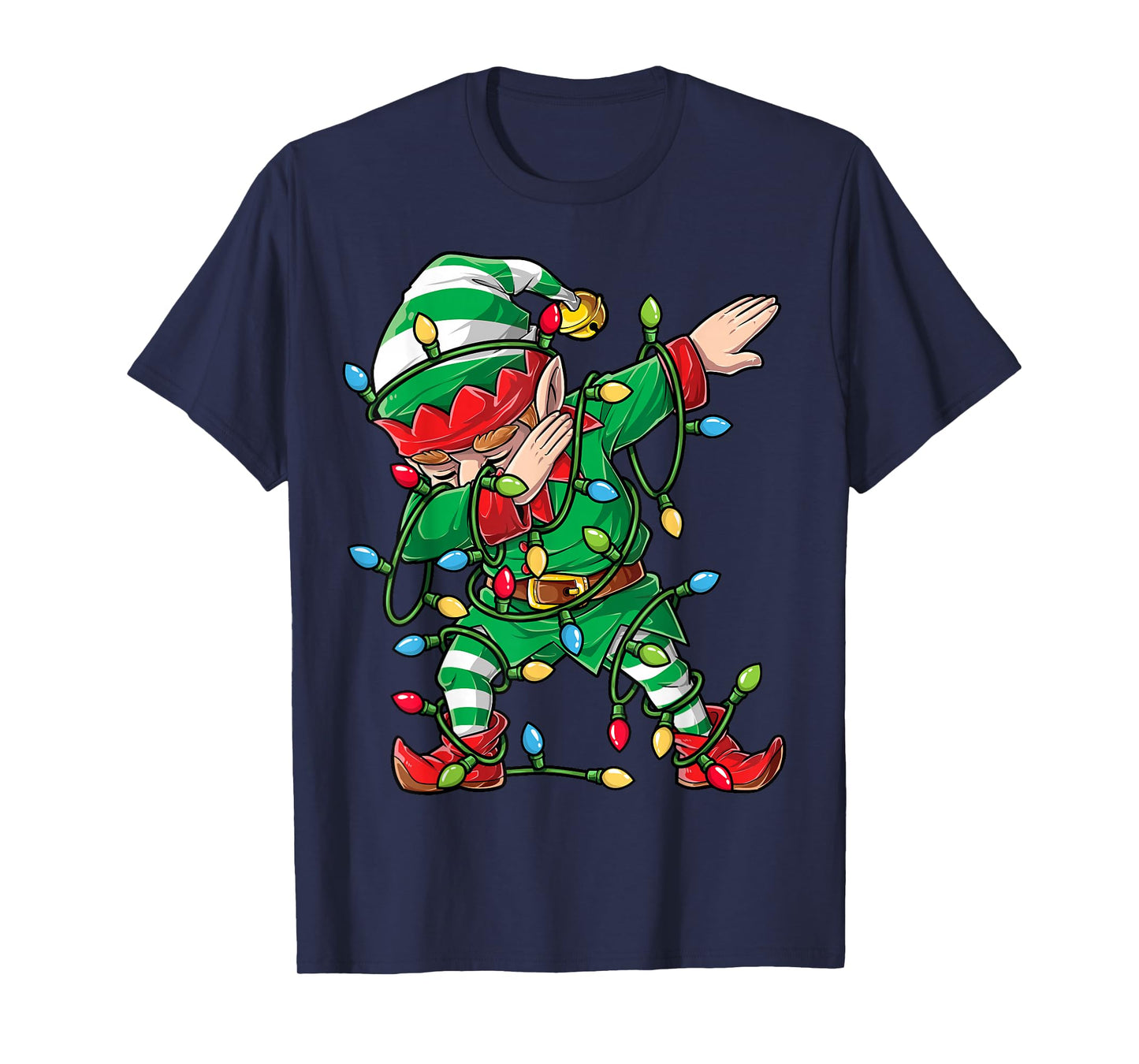 Dabbing Elf Christmas Tree Lights Xmas Family Matching Boys T-Shirt