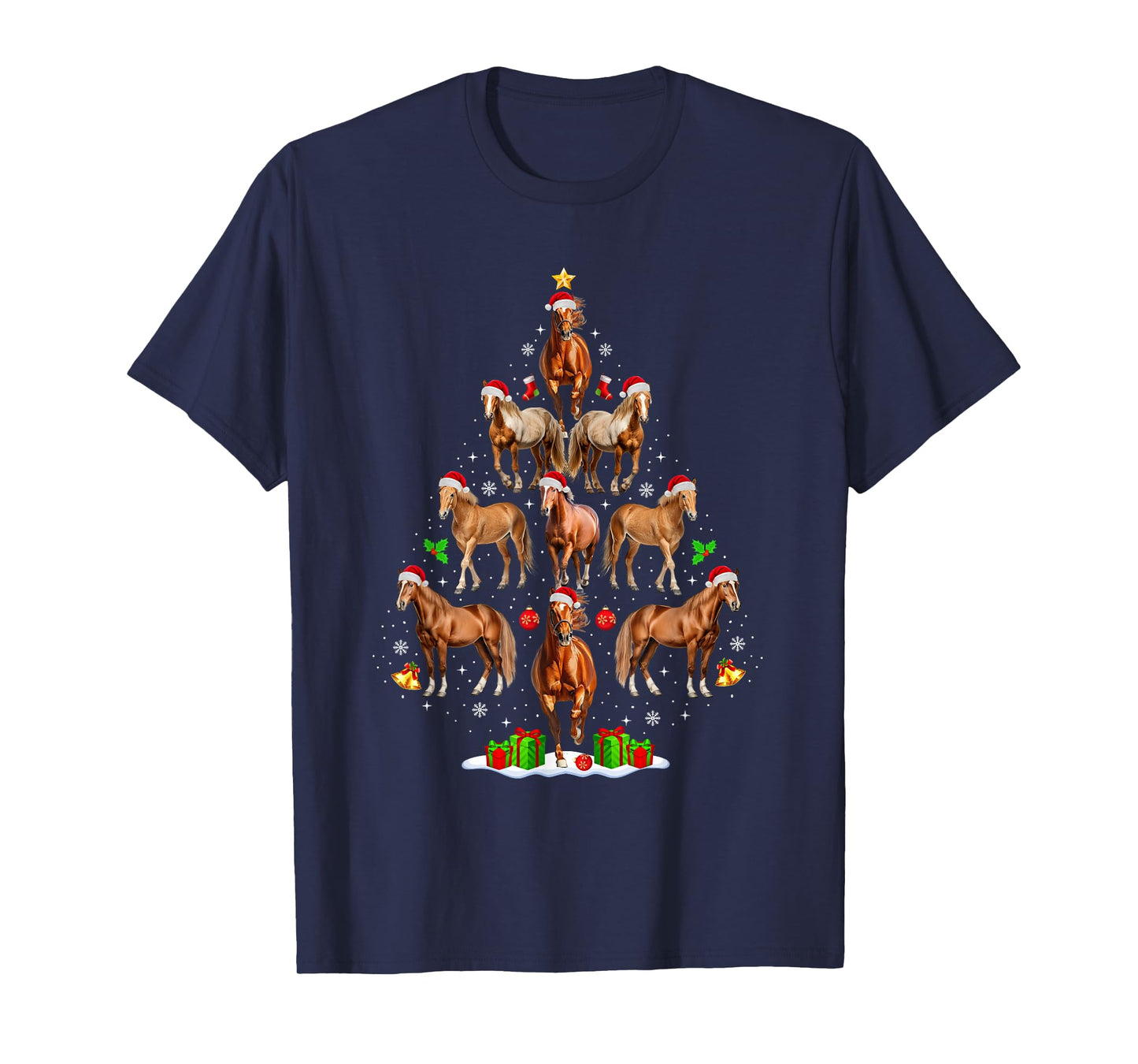 Horse Christmas Tree Lights Funny Xmas Santa Horse Lover T-Shirt