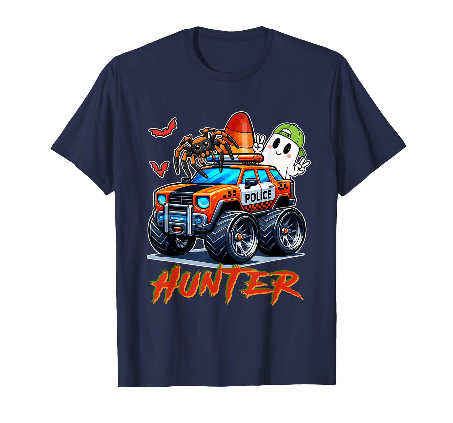 Hunter Costume Halloween Spider Cute Boo Ghost On Police Car T-Shirt