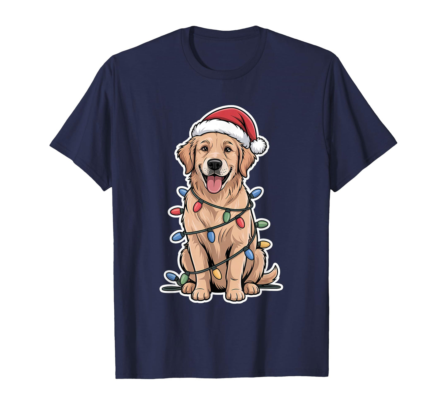 Golden Retriever Wrapped in Christmas Lights T-Shirt