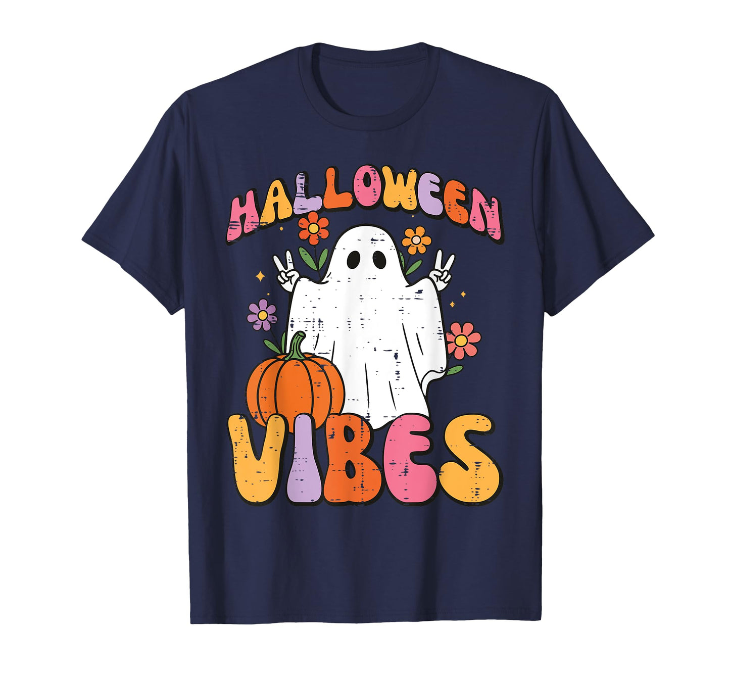 Halloween Vibes Ghost Peace Costume Groovy Women Girls Kids T-Shirt