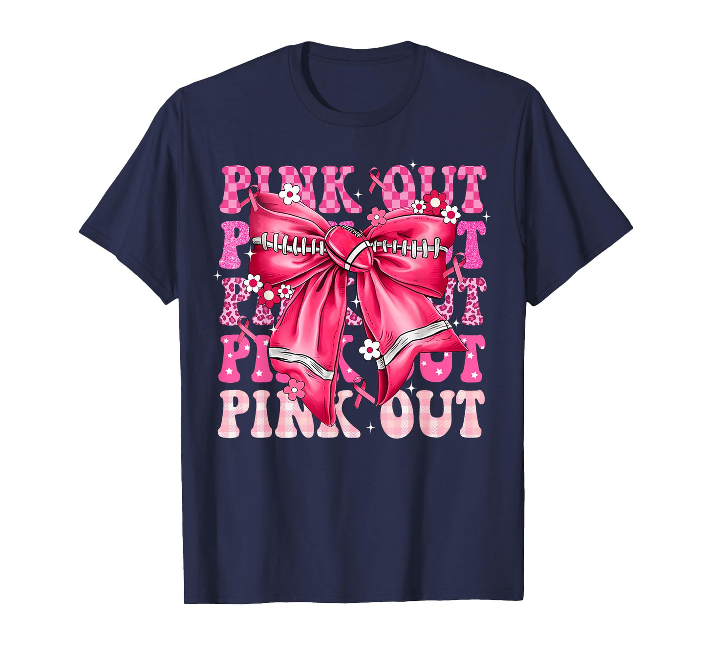 Breast Cancer Awareness Coquette Bow Pink Out Football Team T-Shirt