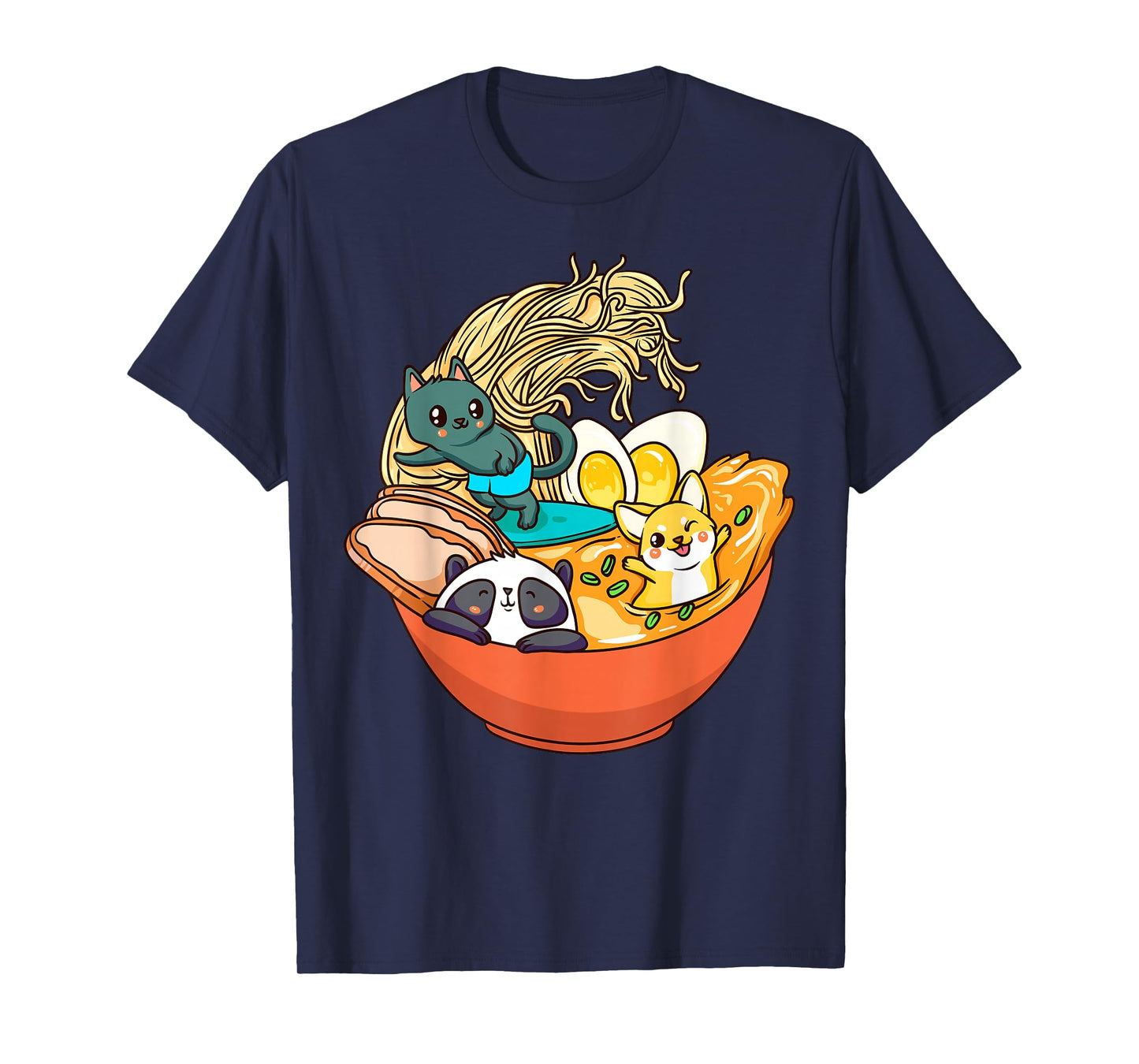 Cute Kawaii Cat Ramen Bowl Japanese Anime Panda Dog Noodle T-Shirt